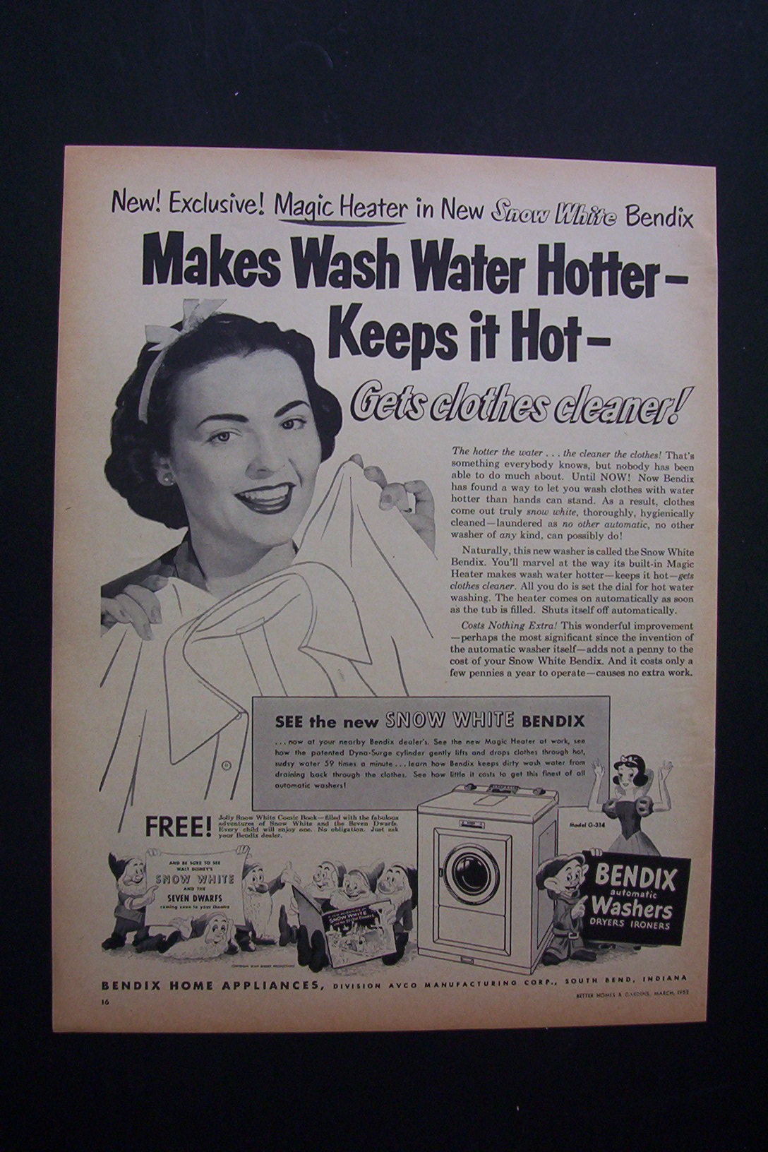 Vintage Ad: 1952 Bendix Washer/Snow White & The Dwarfs