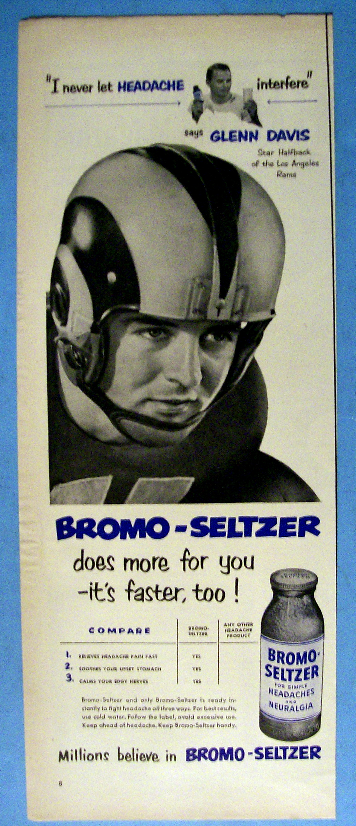 Vintage Ad: 1952 Bromo Seltzer with Glenn Davis