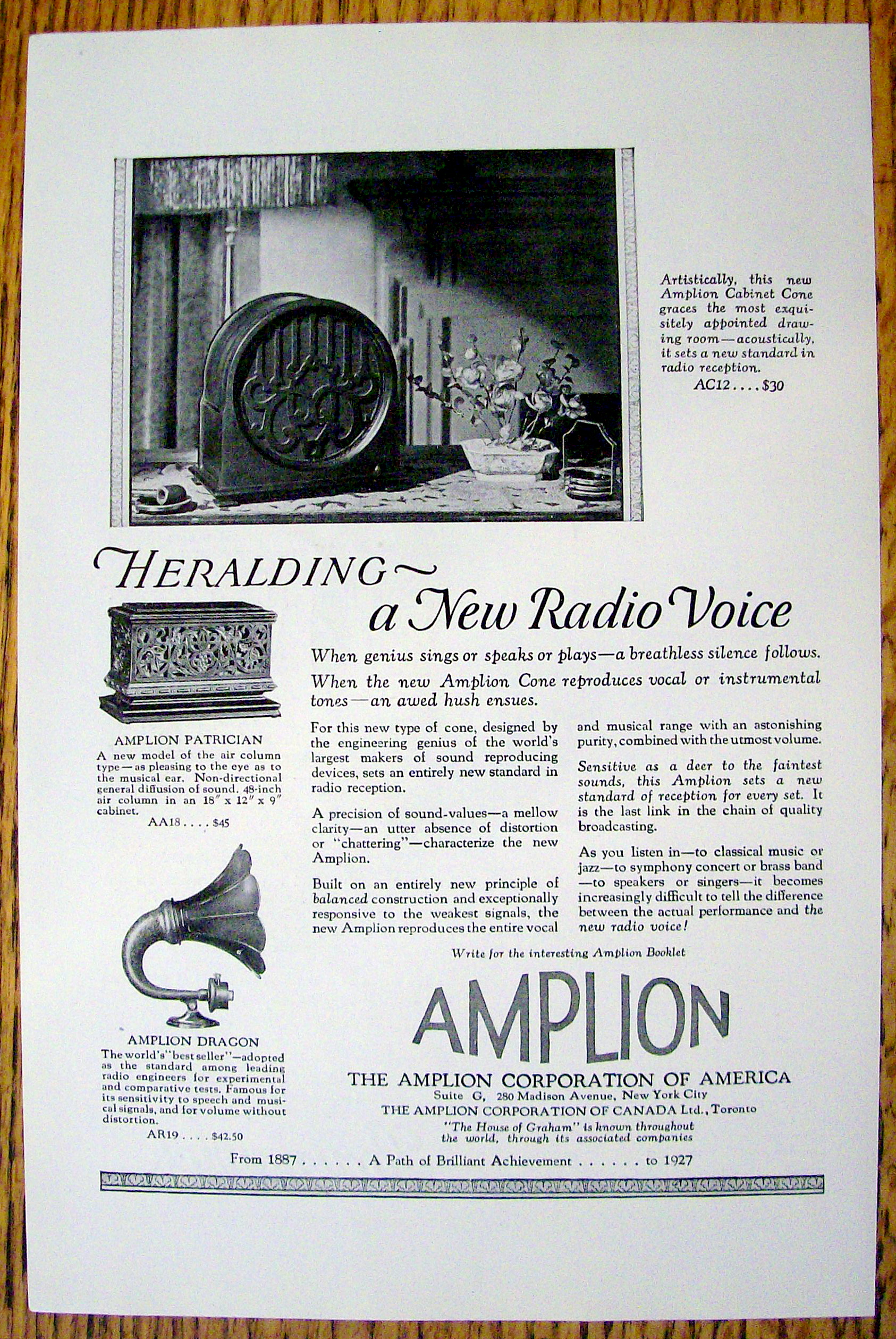 Vintage Ad: 1926 Amplion Cabinet Cone