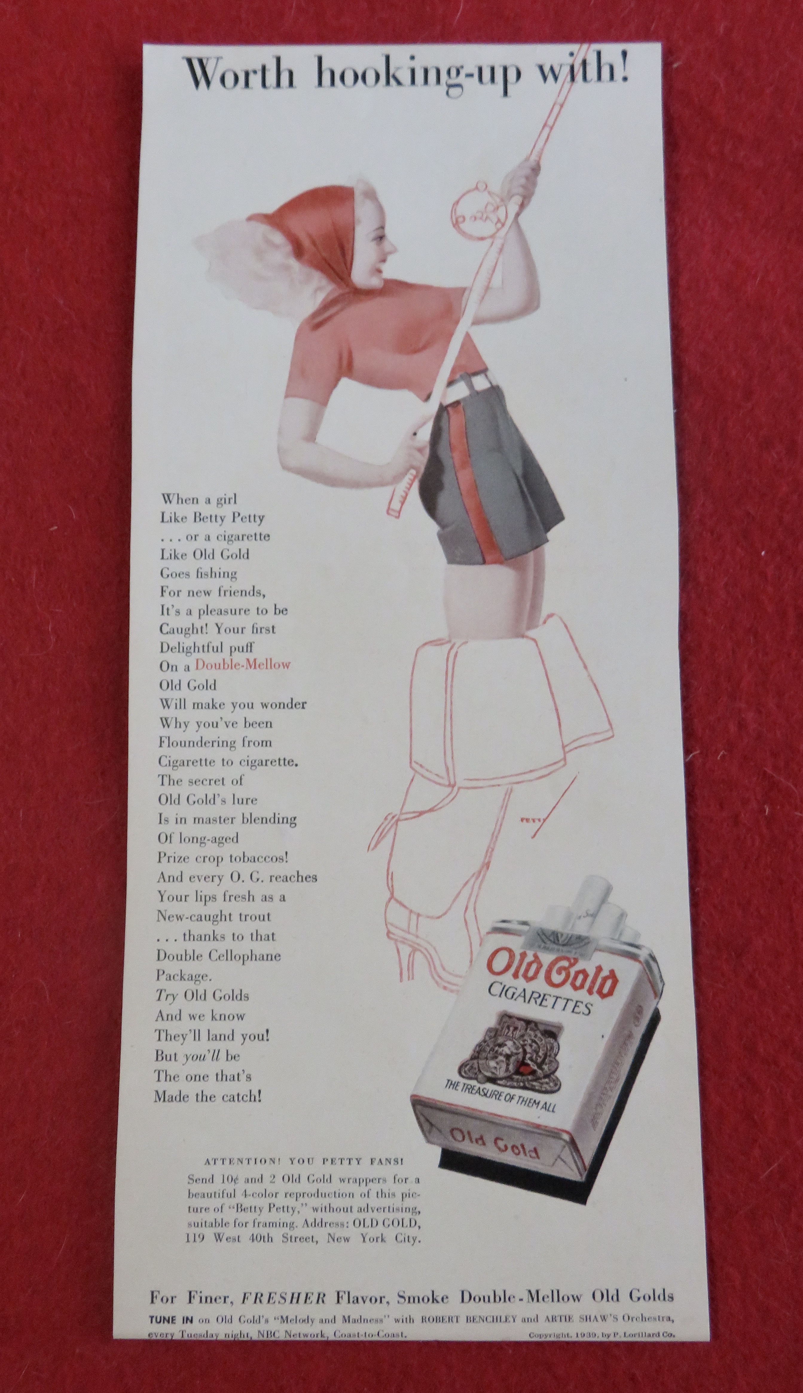 1939 Old Gold Cigarettes with Betty Petty Fishing