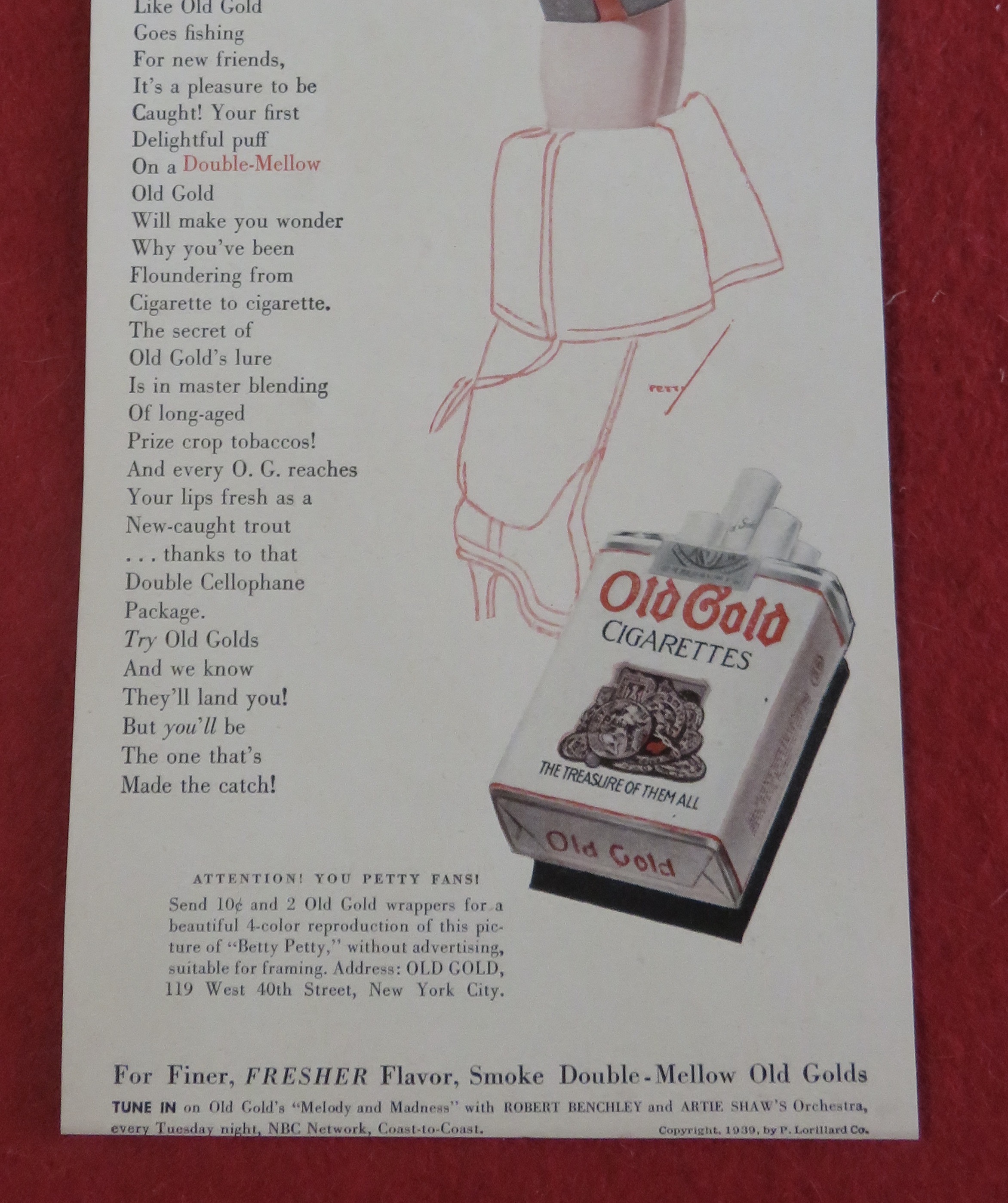 1939 Old Gold Cigarettes with Betty Petty Fishing