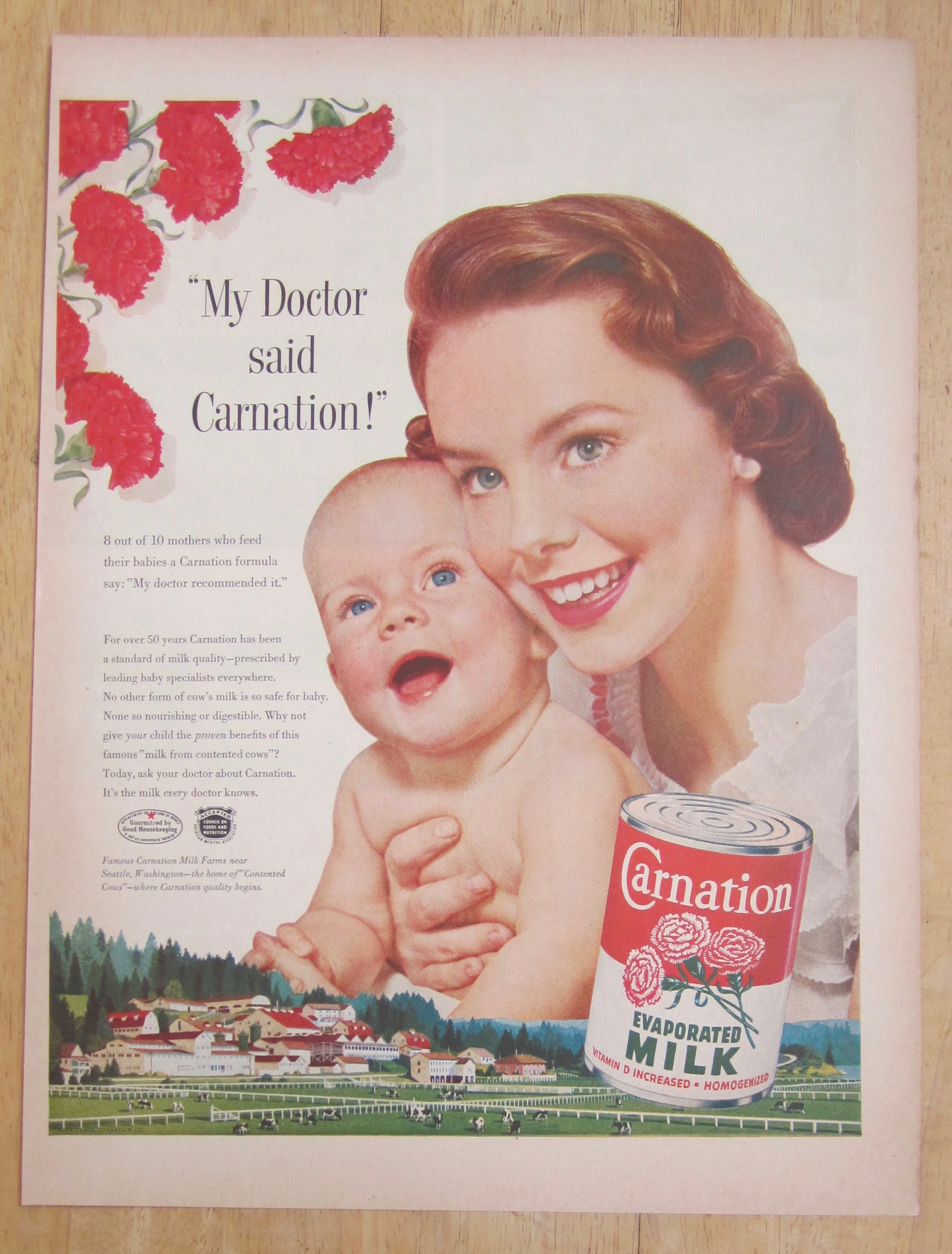 1954 Carnation Milk with Baby & Woman Smiling