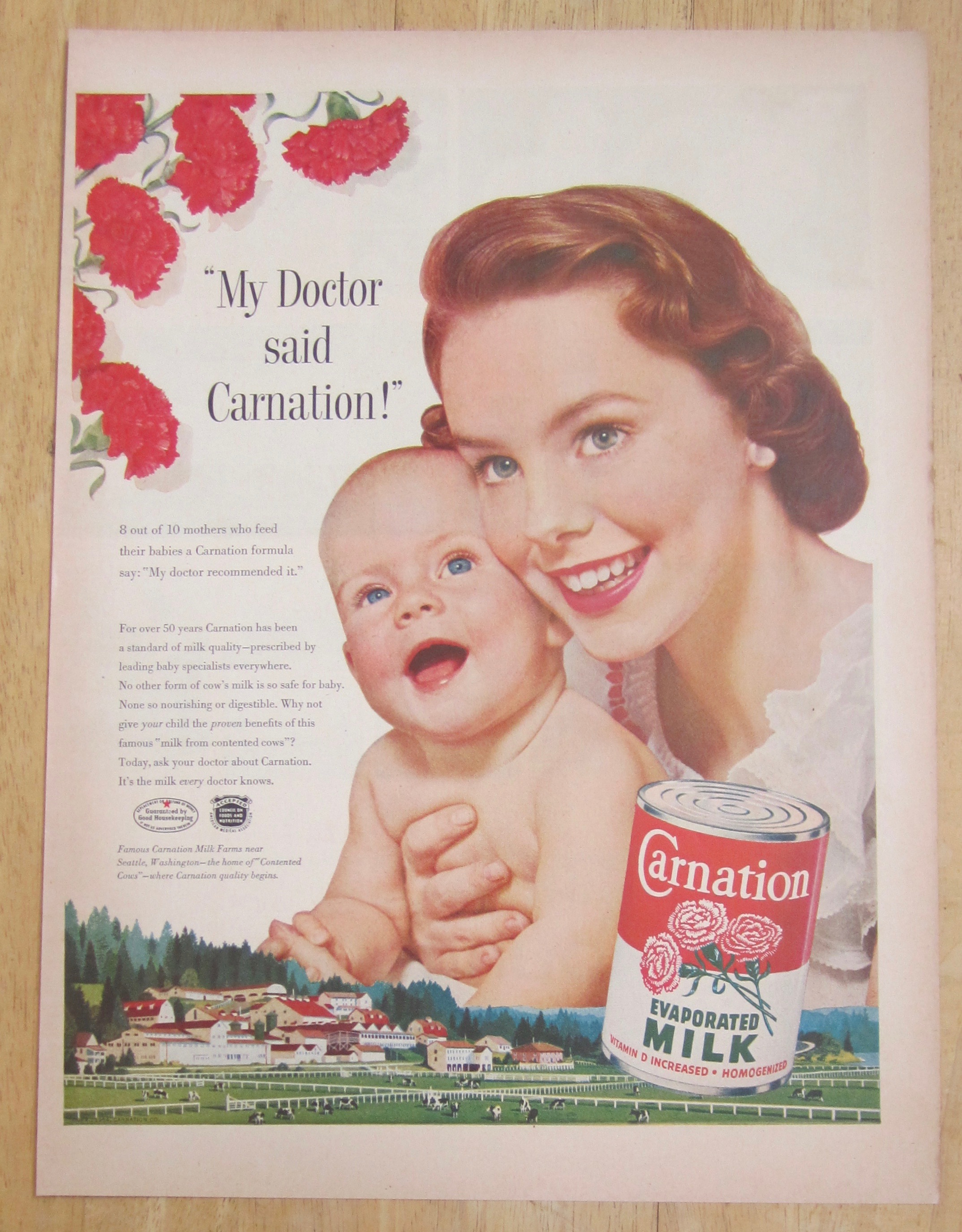 1954 Carnation Milk with Baby & Woman Smiling
