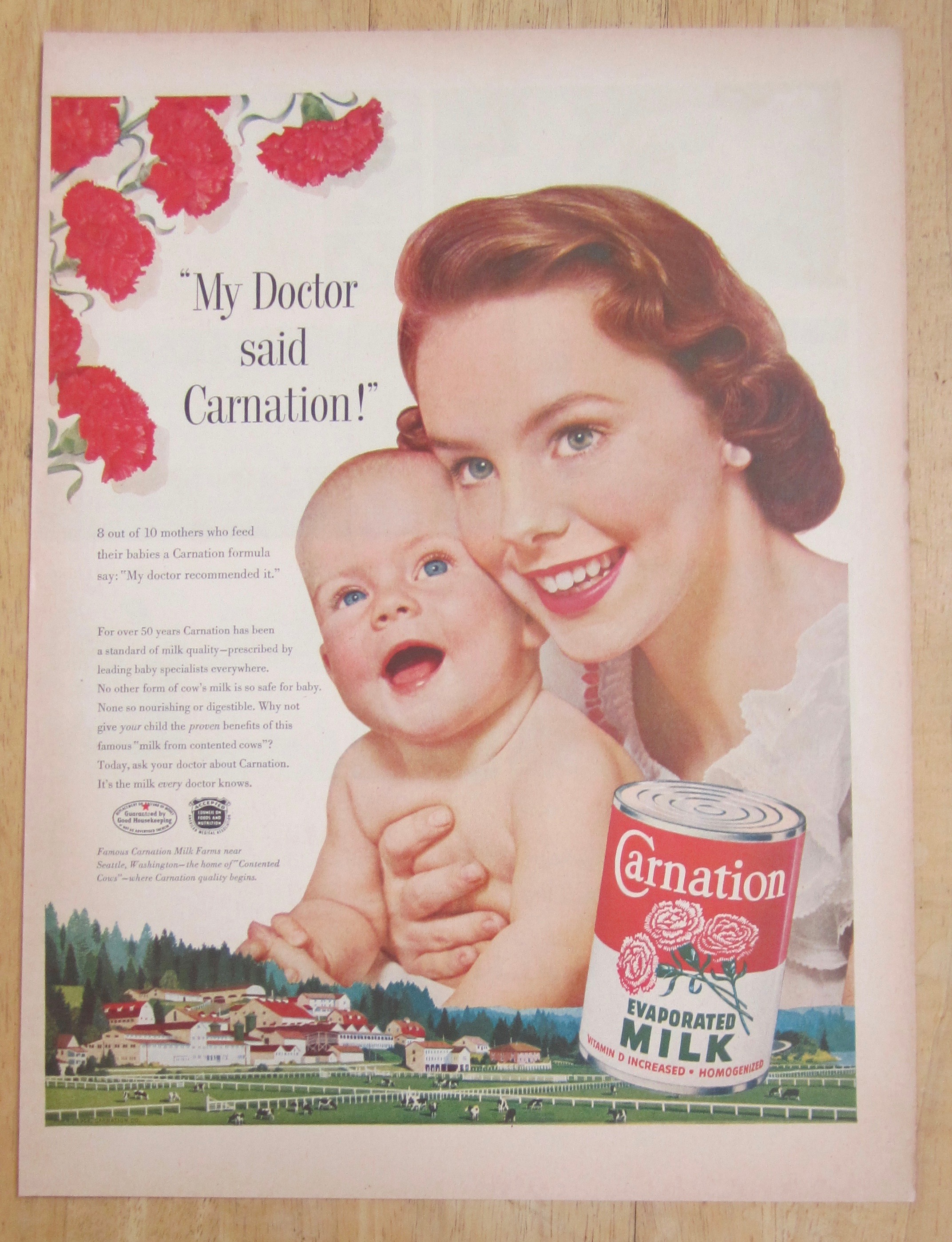 1954 Carnation Milk with Baby & Woman Smiling