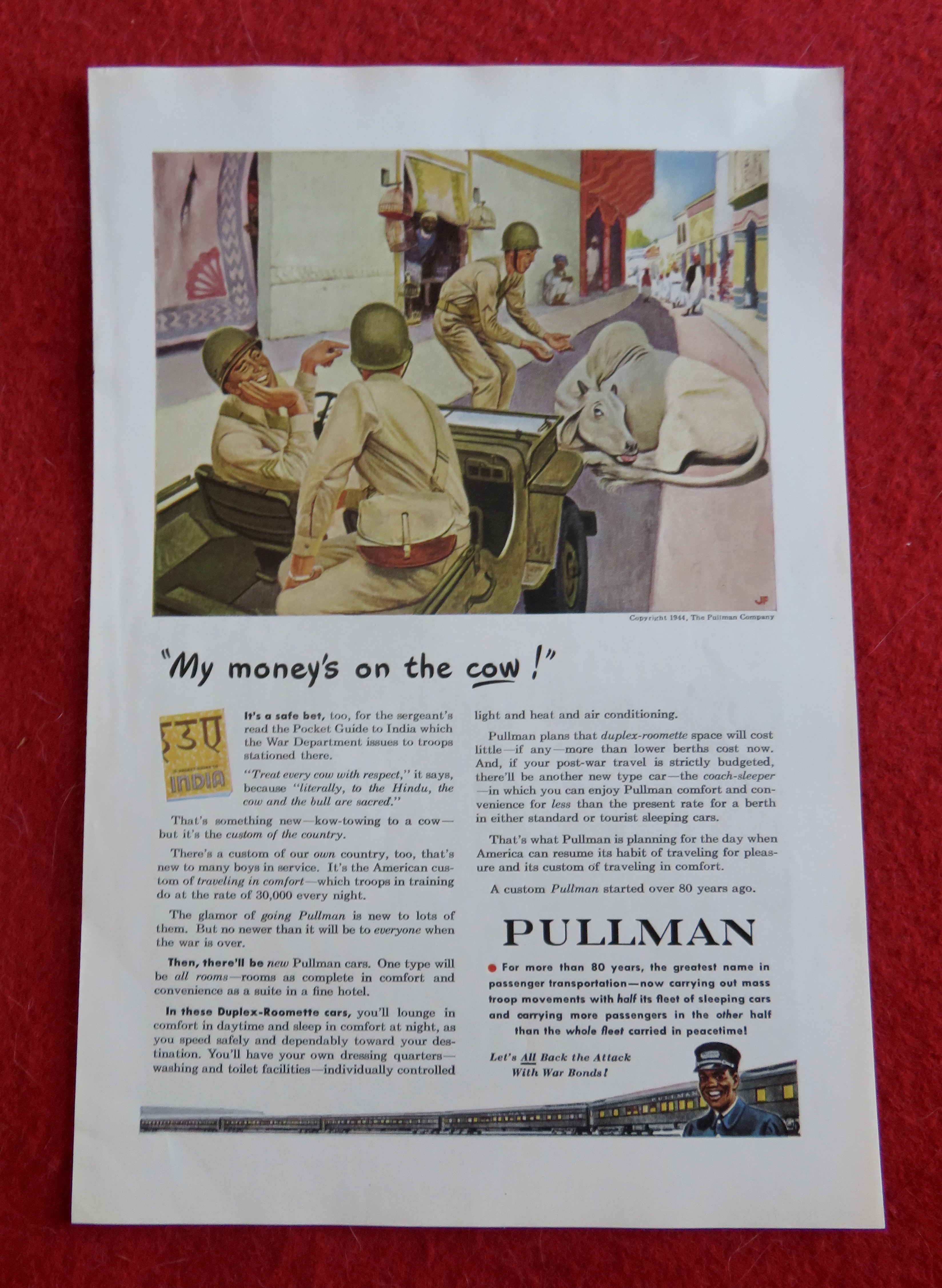 1944 Pullman Company with Soldiers Trying To Move Cow