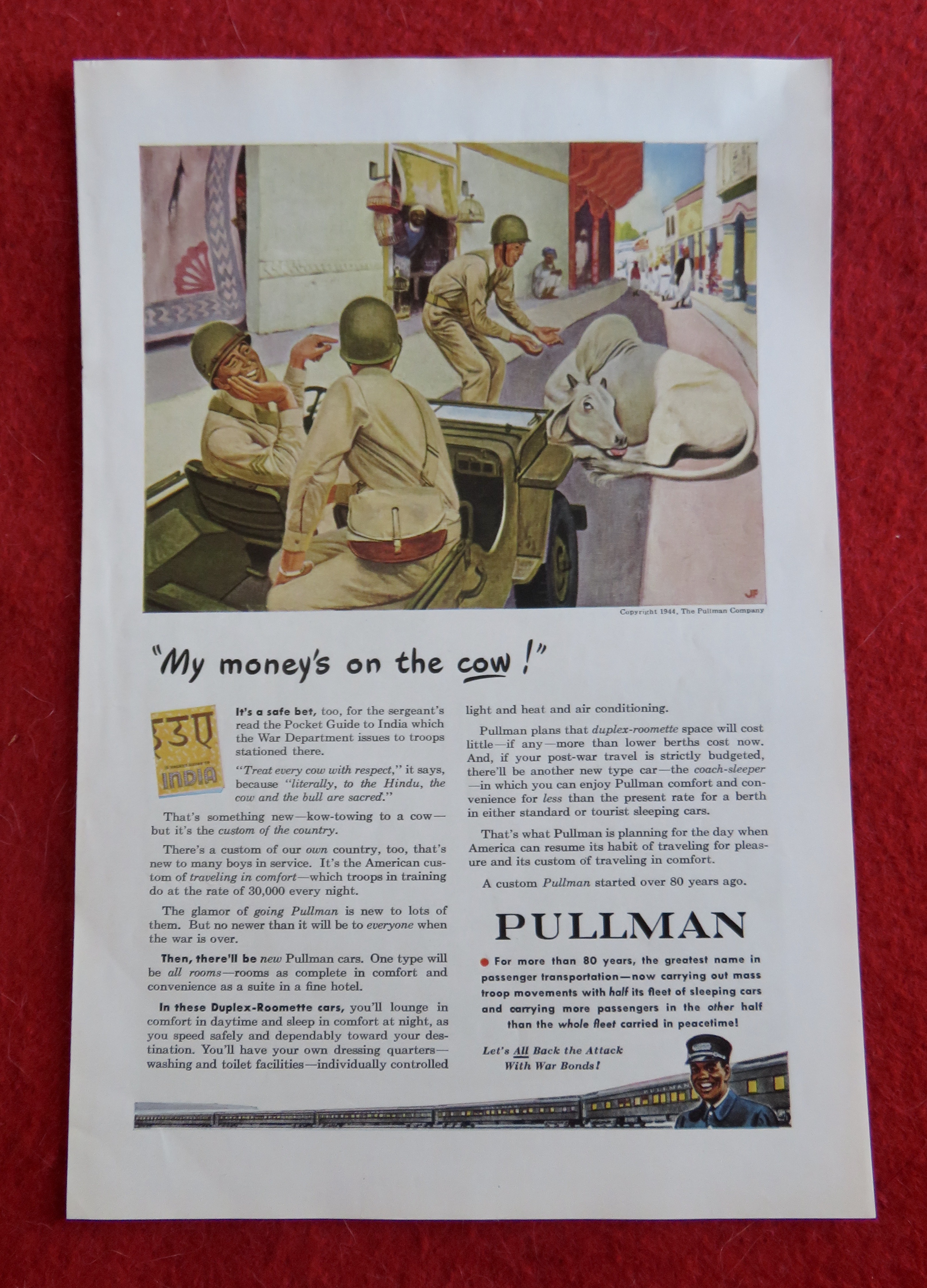 1944 Pullman Company with Soldiers Trying To Move Cow