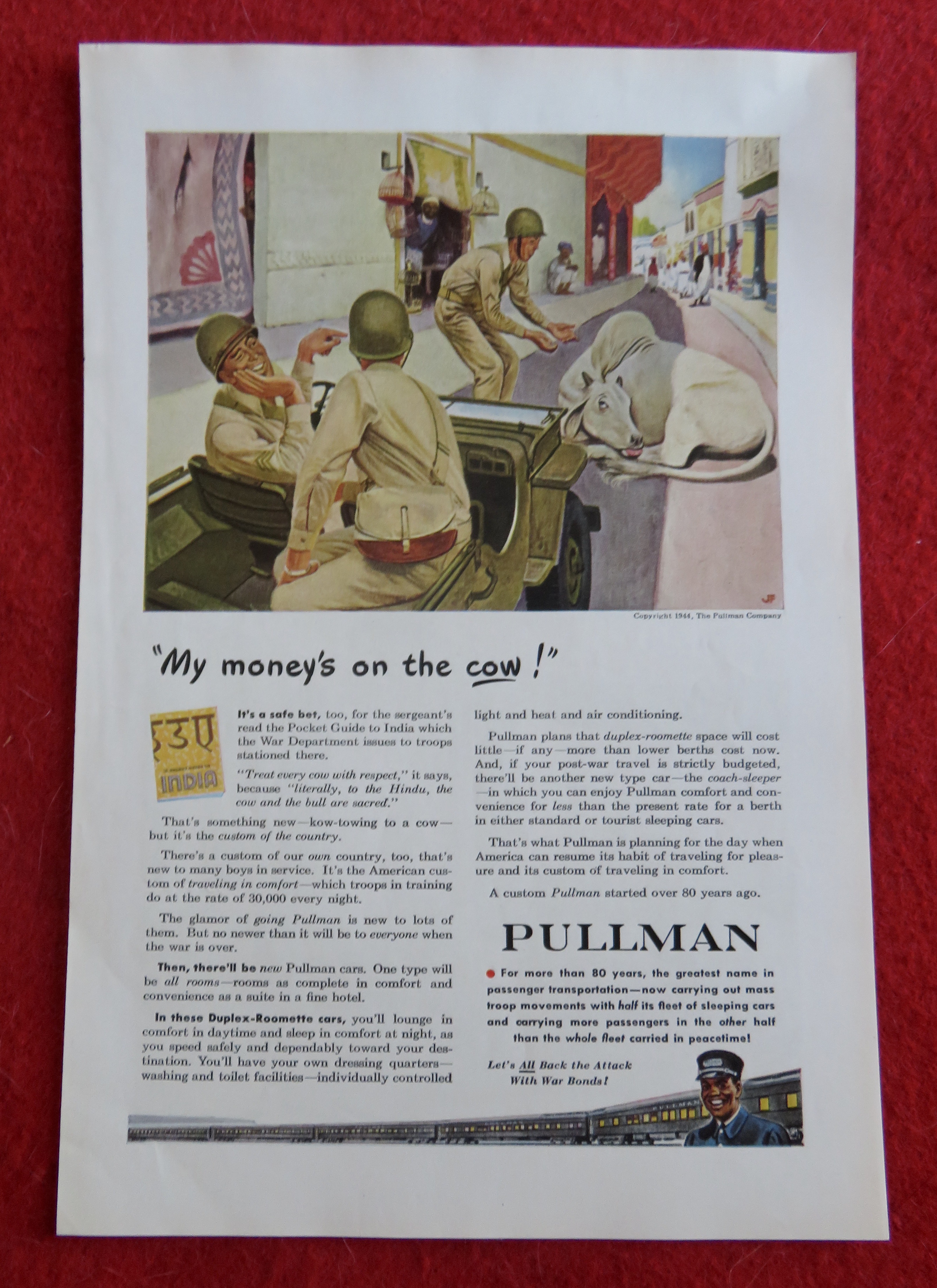 1944 Pullman Company with Soldiers Trying To Move Cow