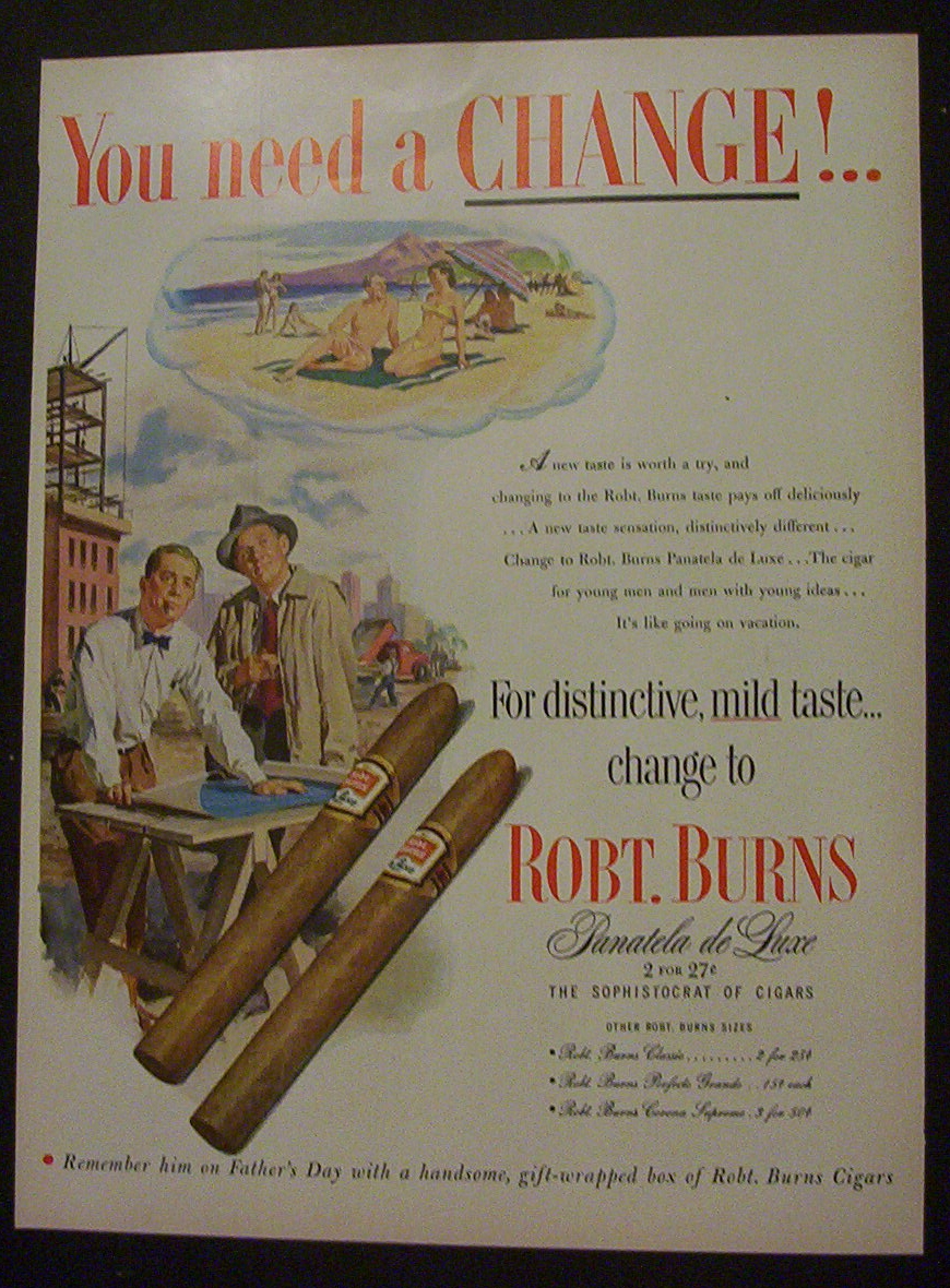 1952  Robt  Burns Panatela de Luxe  Cigars
