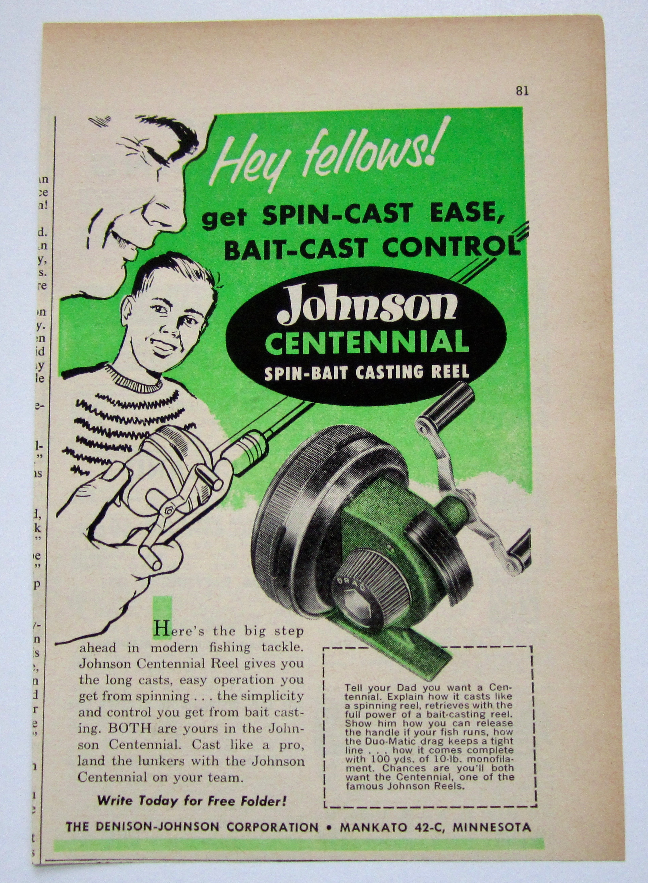 Vintage 1959 Johnson Centennial Spin Bait Casting Reel