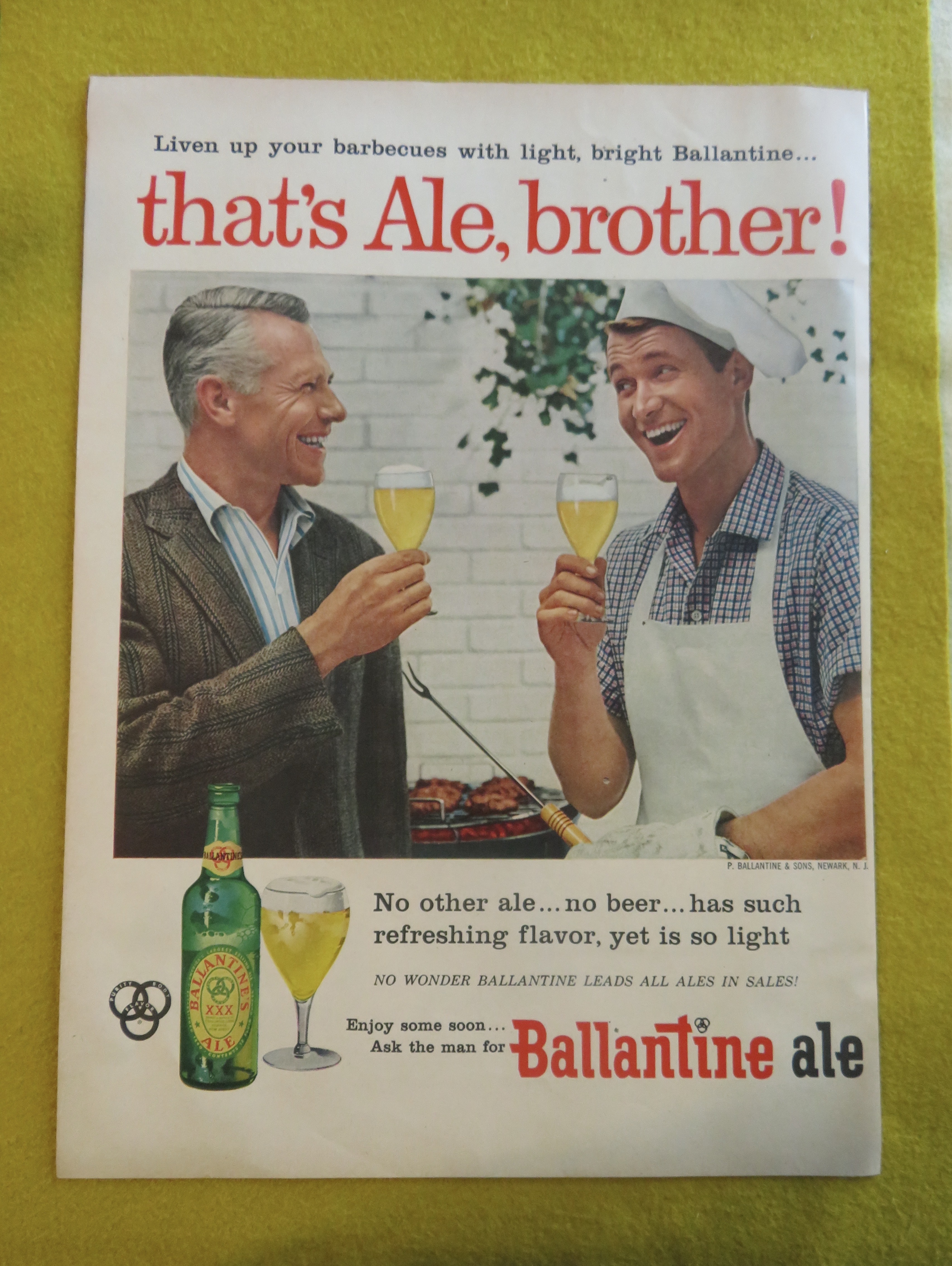 1956 Ballantine Ale with Father & Son Drinking Ale