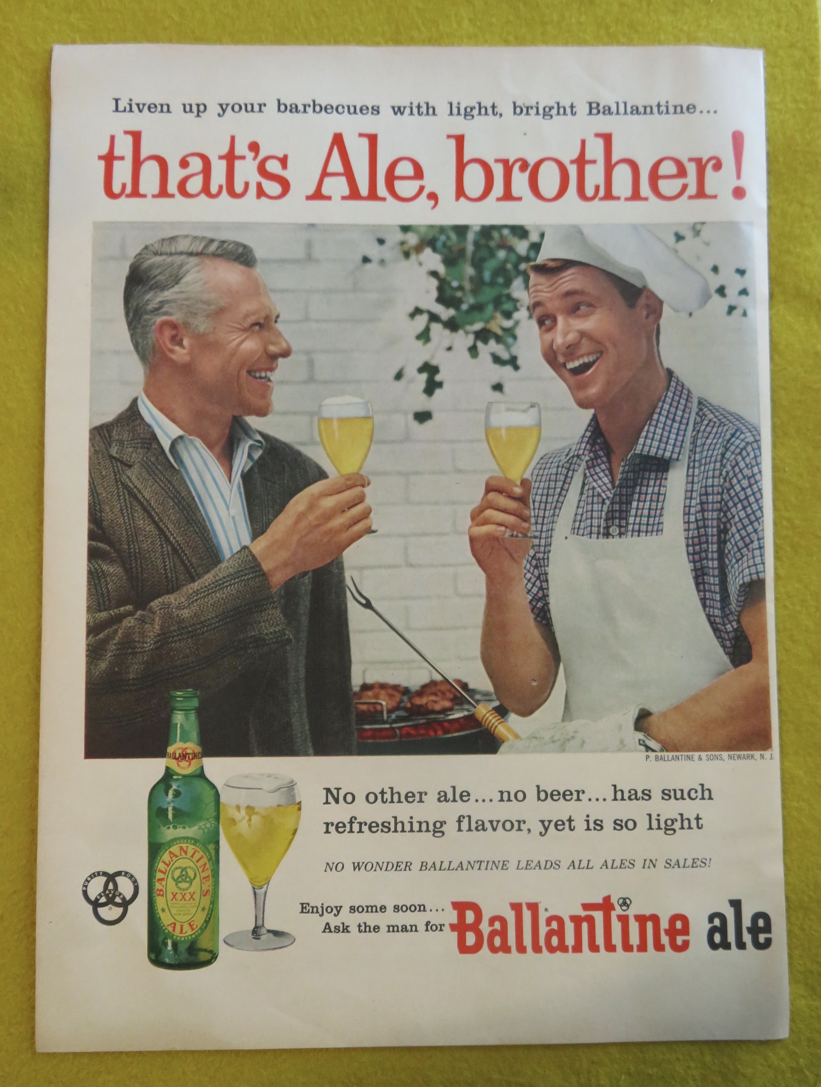 1956 Ballantine Ale with Father & Son Drinking Ale