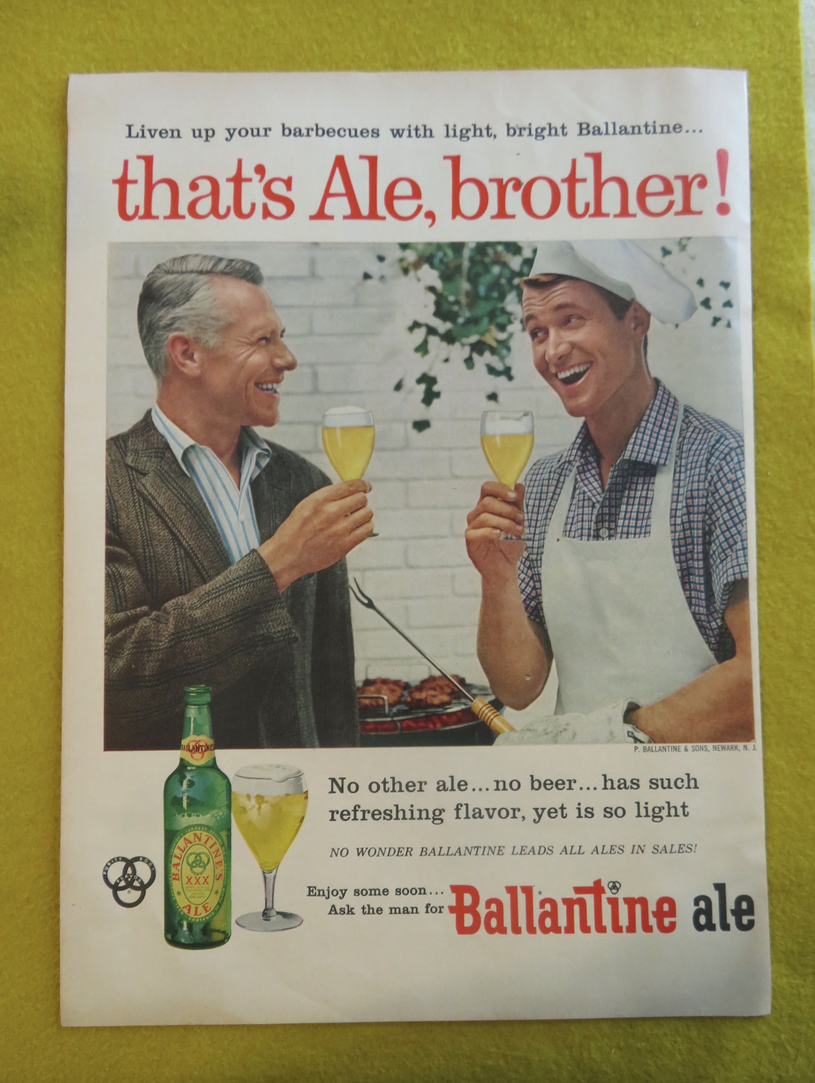 1956 Ballantine Ale with Father & Son Drinking Ale