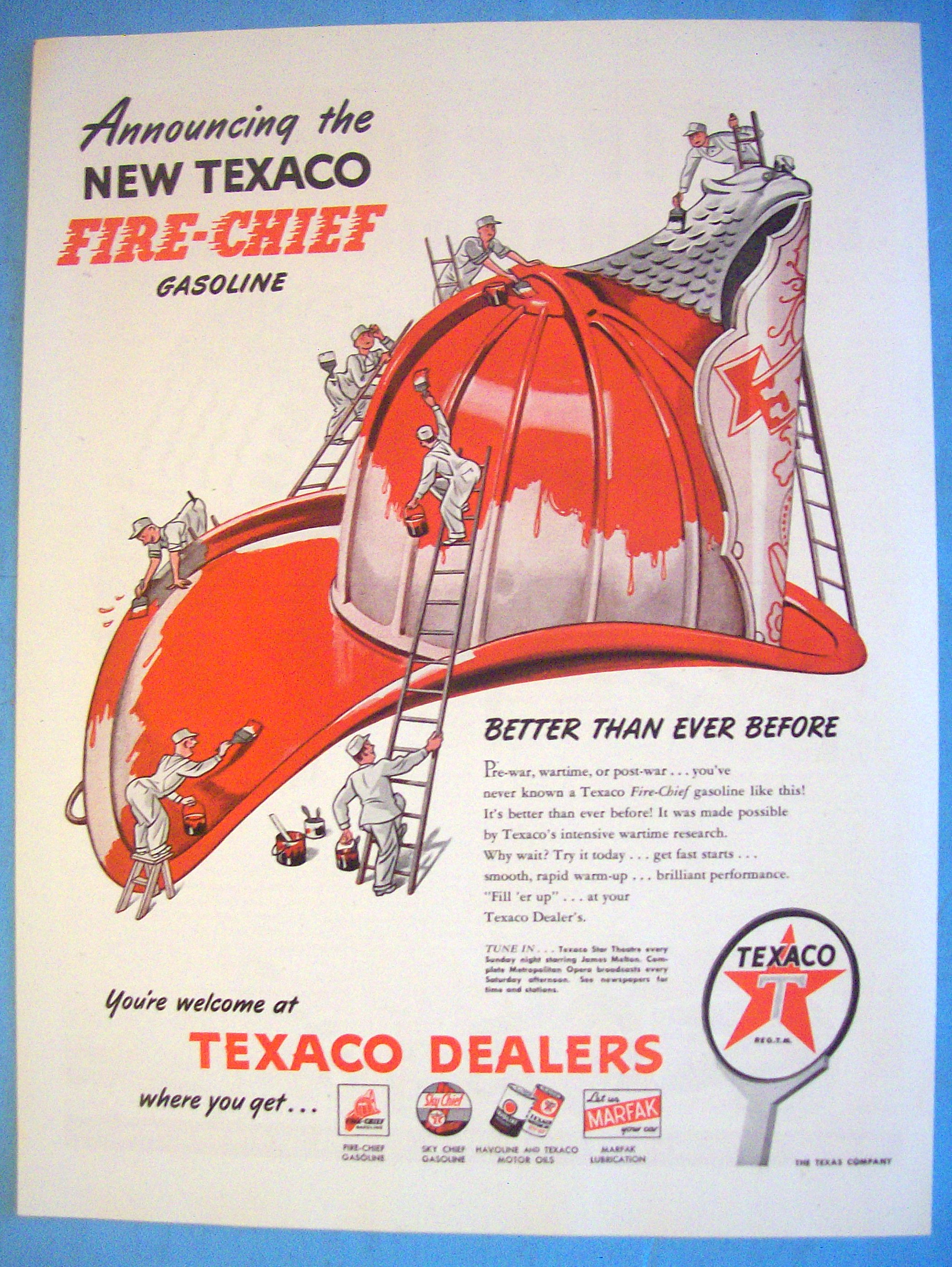 1946 Texaco Gas With Men Painting Fireman's Hat