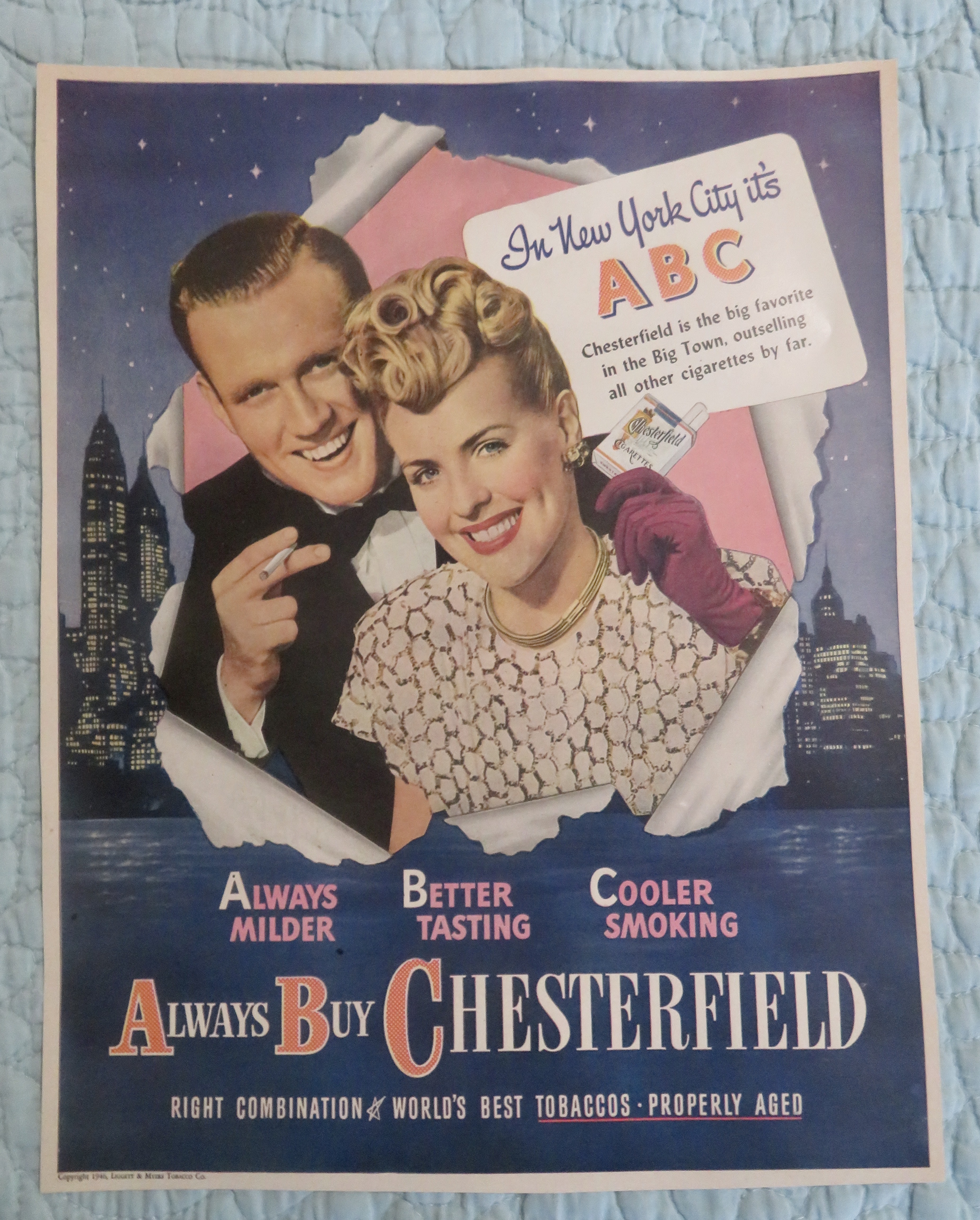 1946 Chesterfield Cigarettes With Man & Woman
