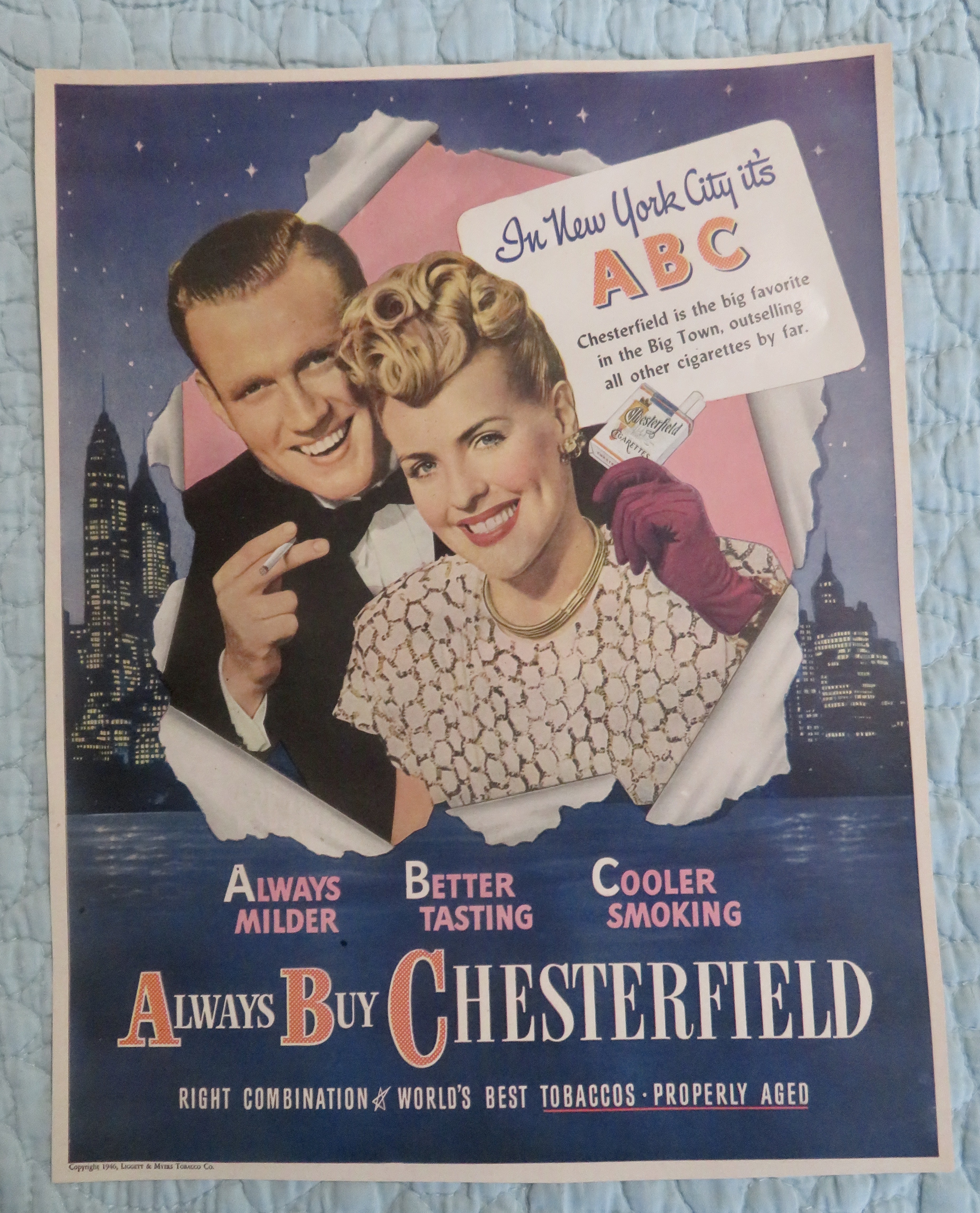 1946 Chesterfield Cigarettes With Man & Woman