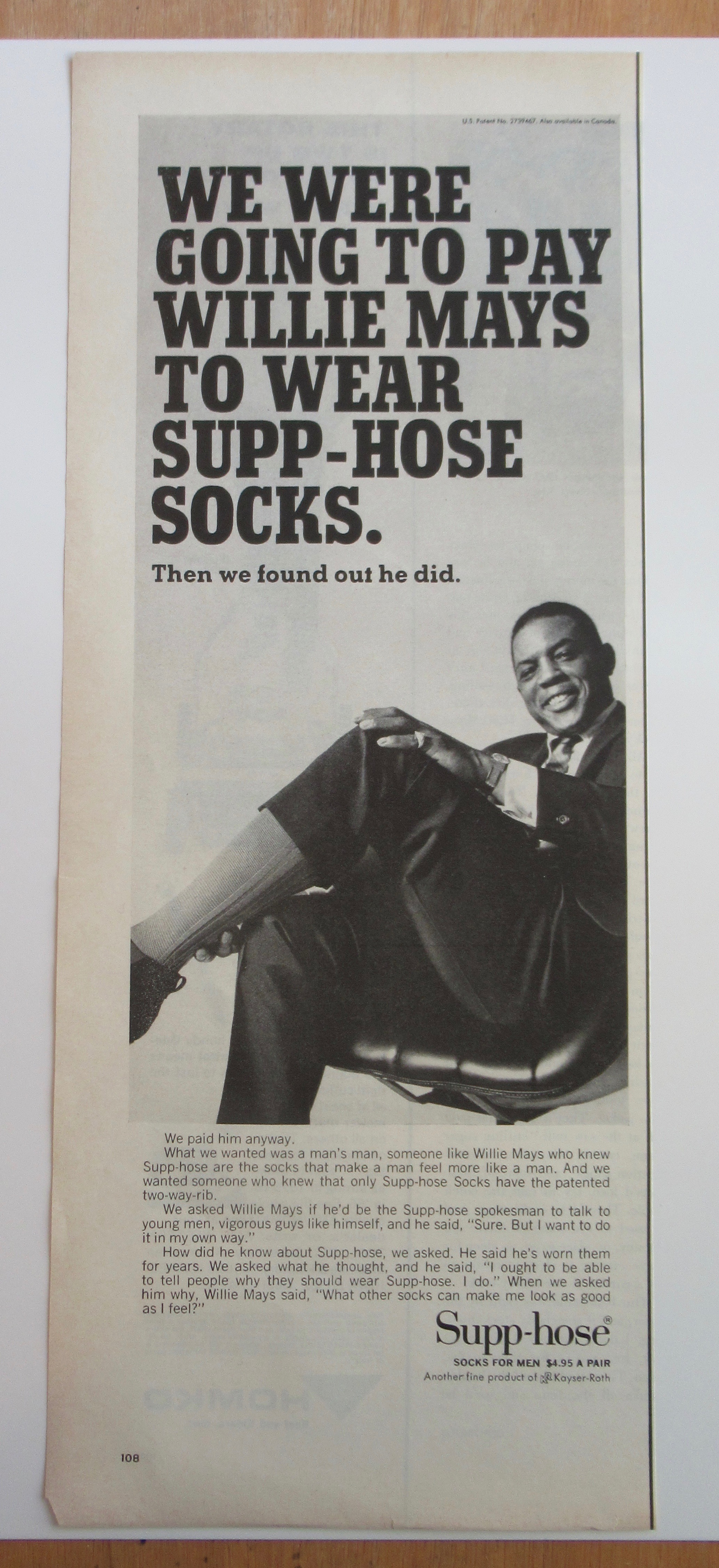 1966 Supp Hose Socks With Baseball's Willie Mays
