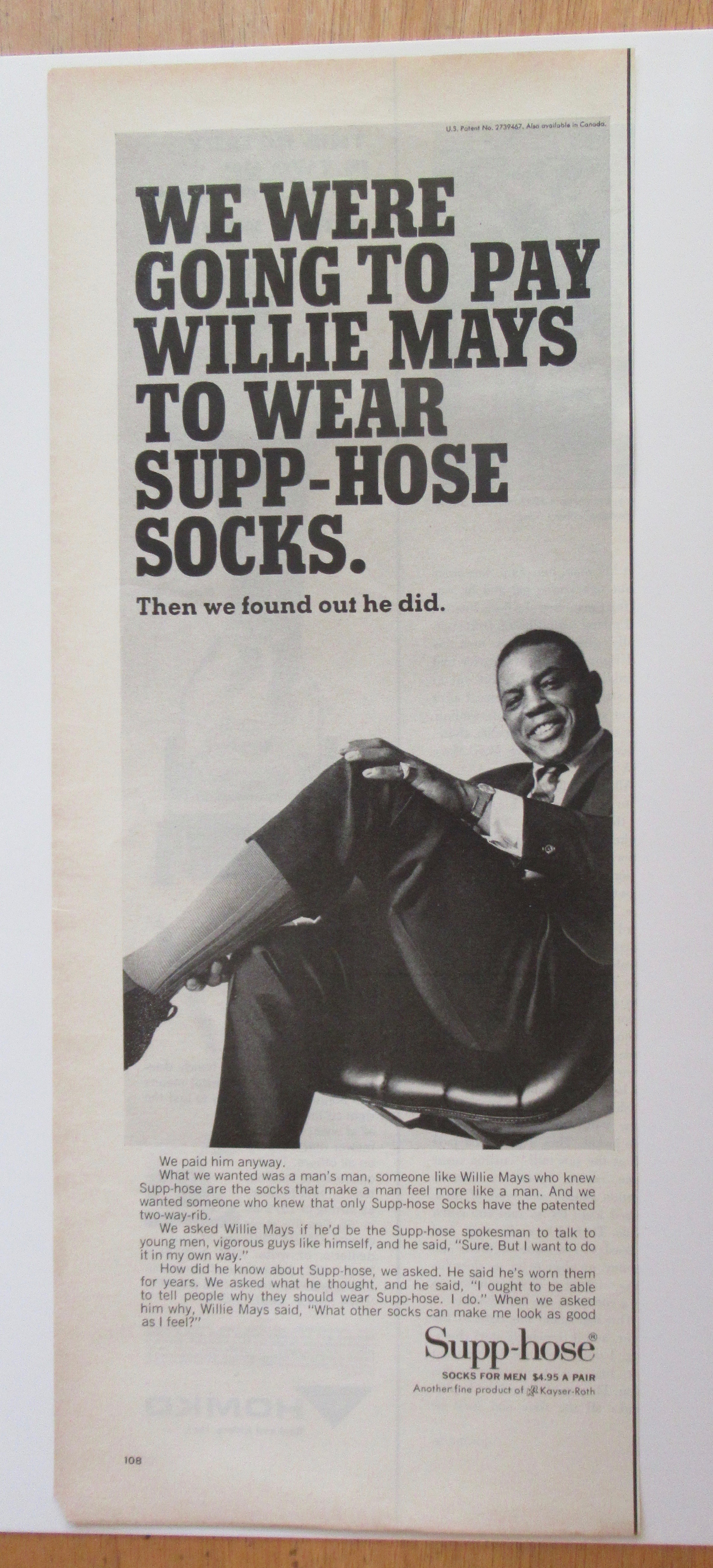 1966 Supp Hose Socks With Baseball's Willie Mays