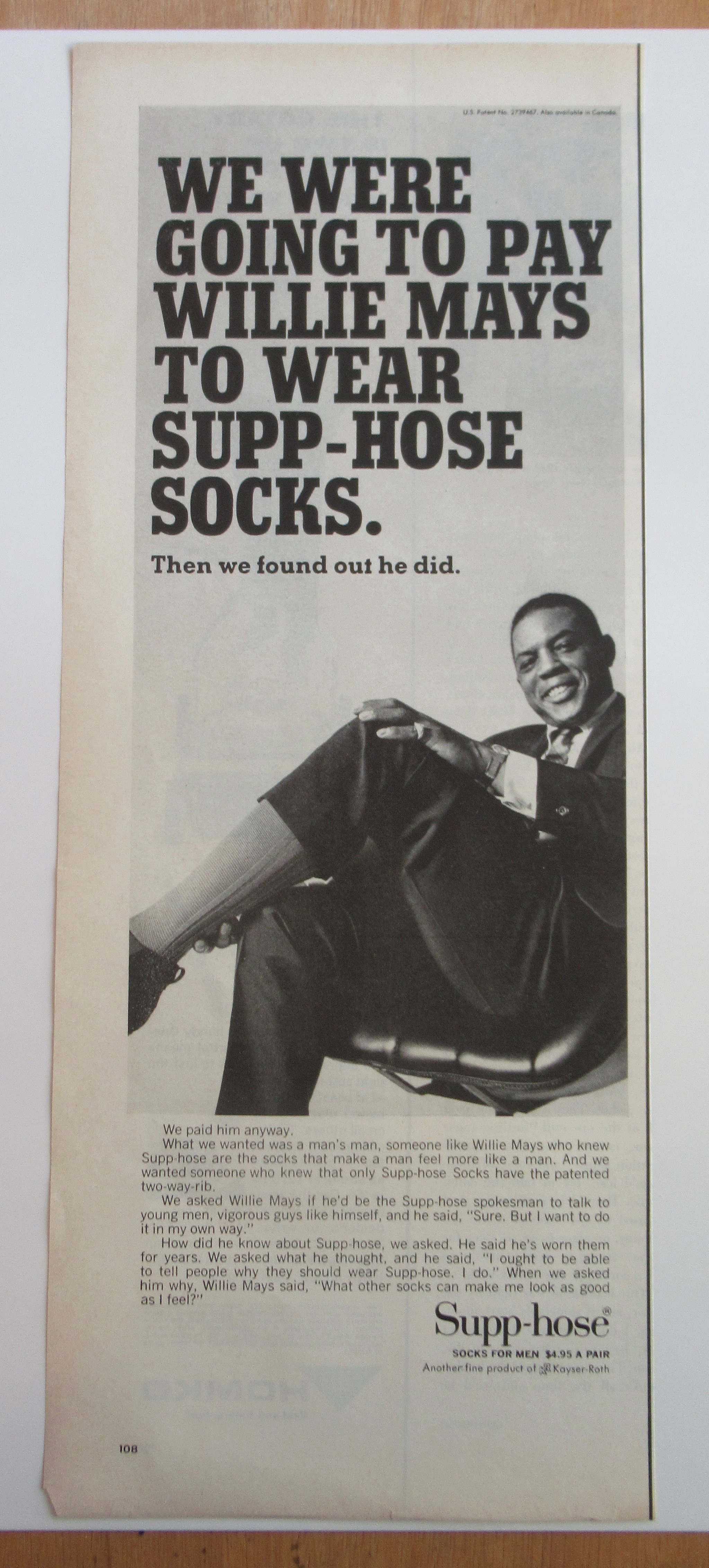 1966 Supp Hose Socks With Baseball's Willie Mays