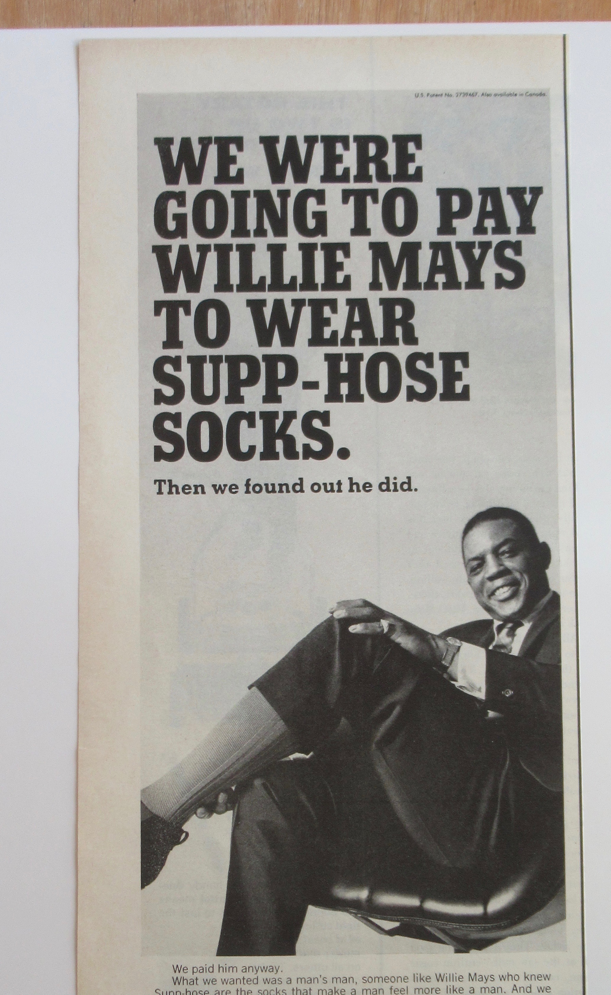 1966 Supp Hose Socks With Baseball's Willie Mays