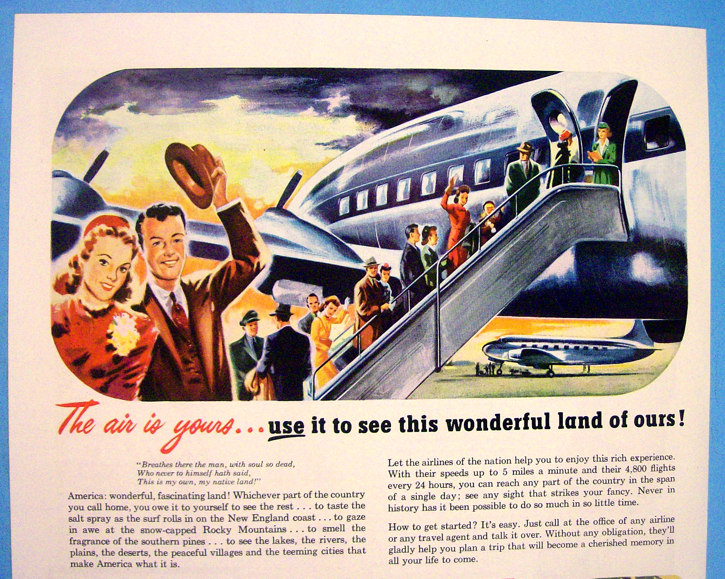 1949 United Aircraft with People Boarding Airplane