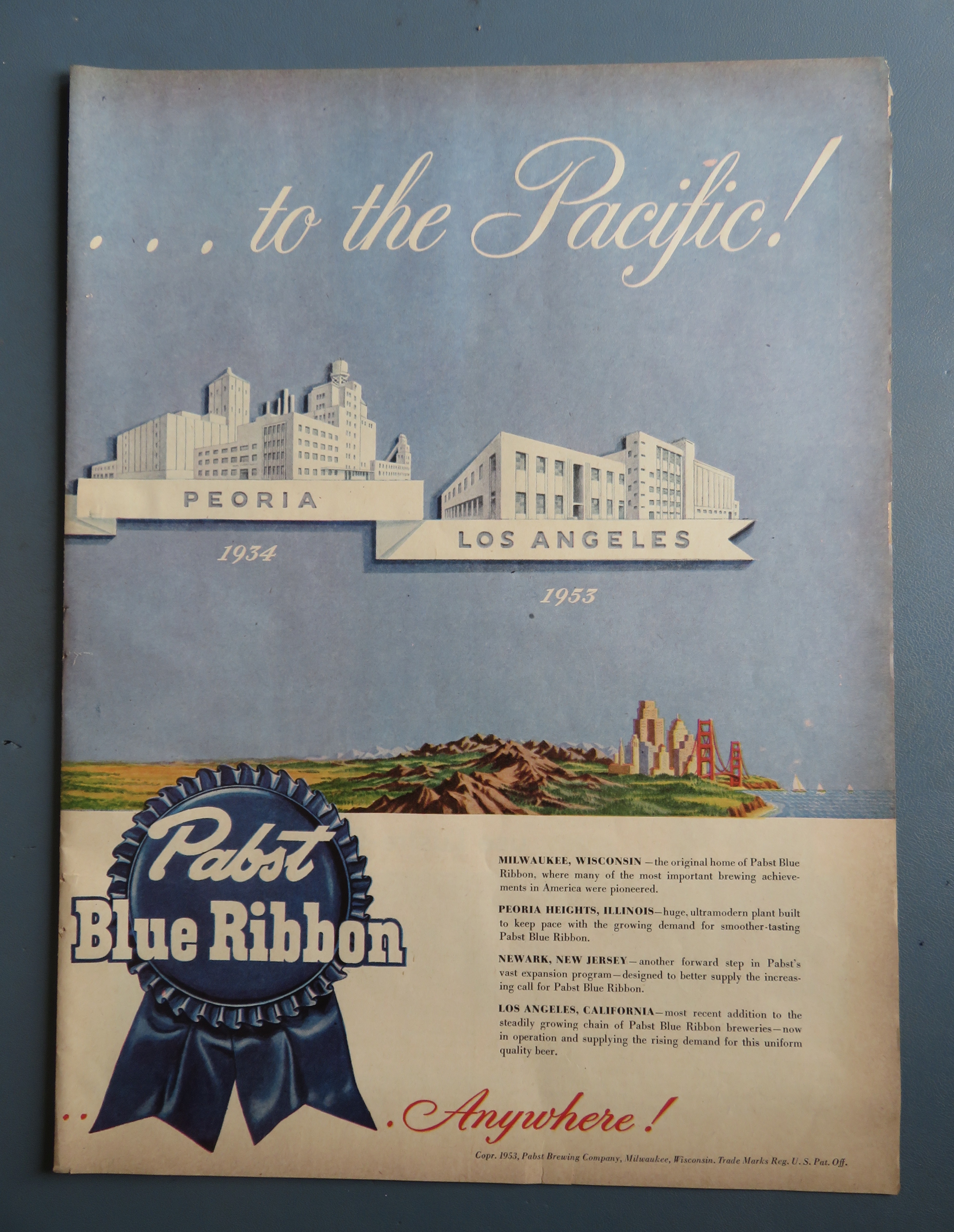 1953 Pabst Blue Ribbon Beer with Atlantic To Pacific