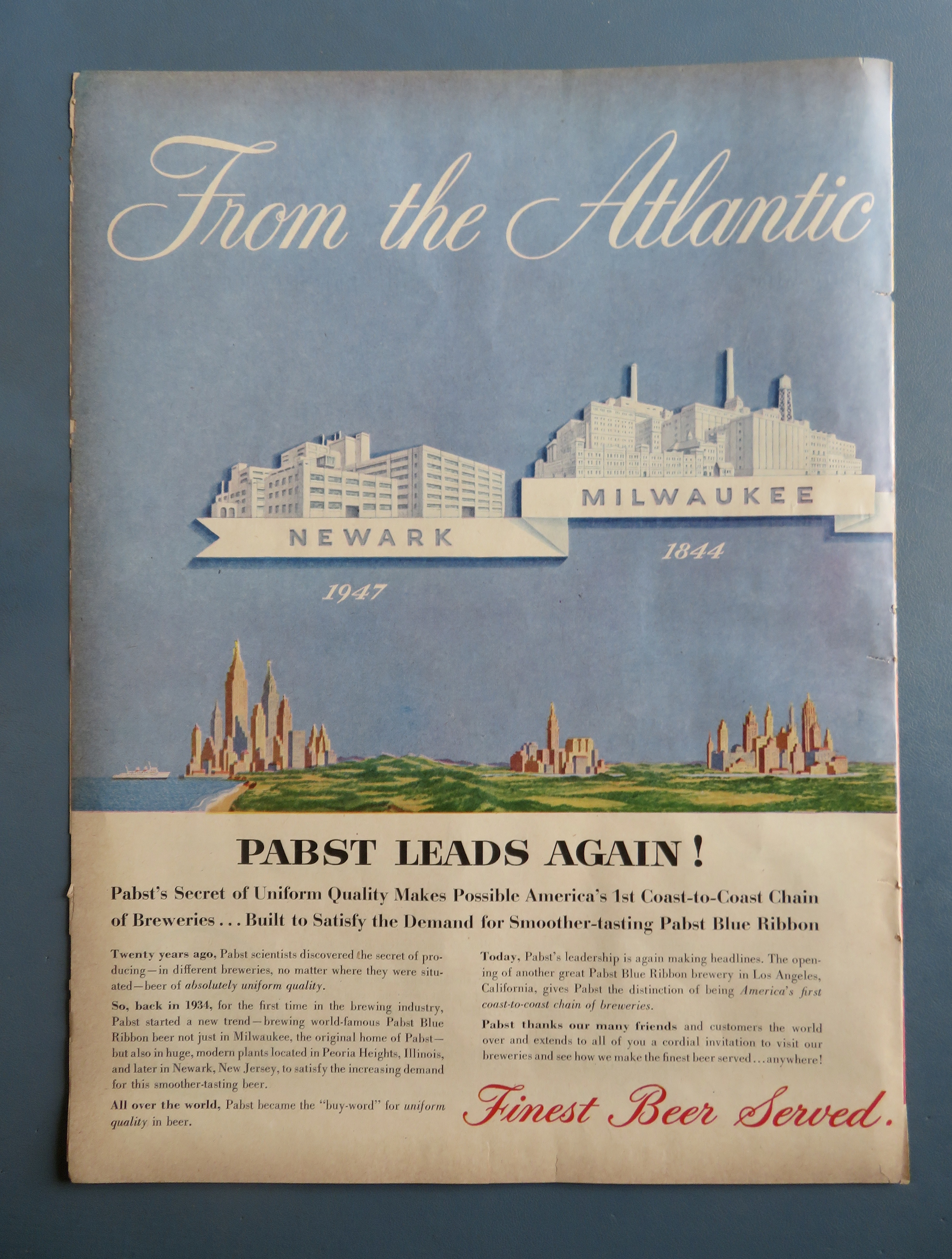 1953 Pabst Blue Ribbon Beer with Atlantic To Pacific