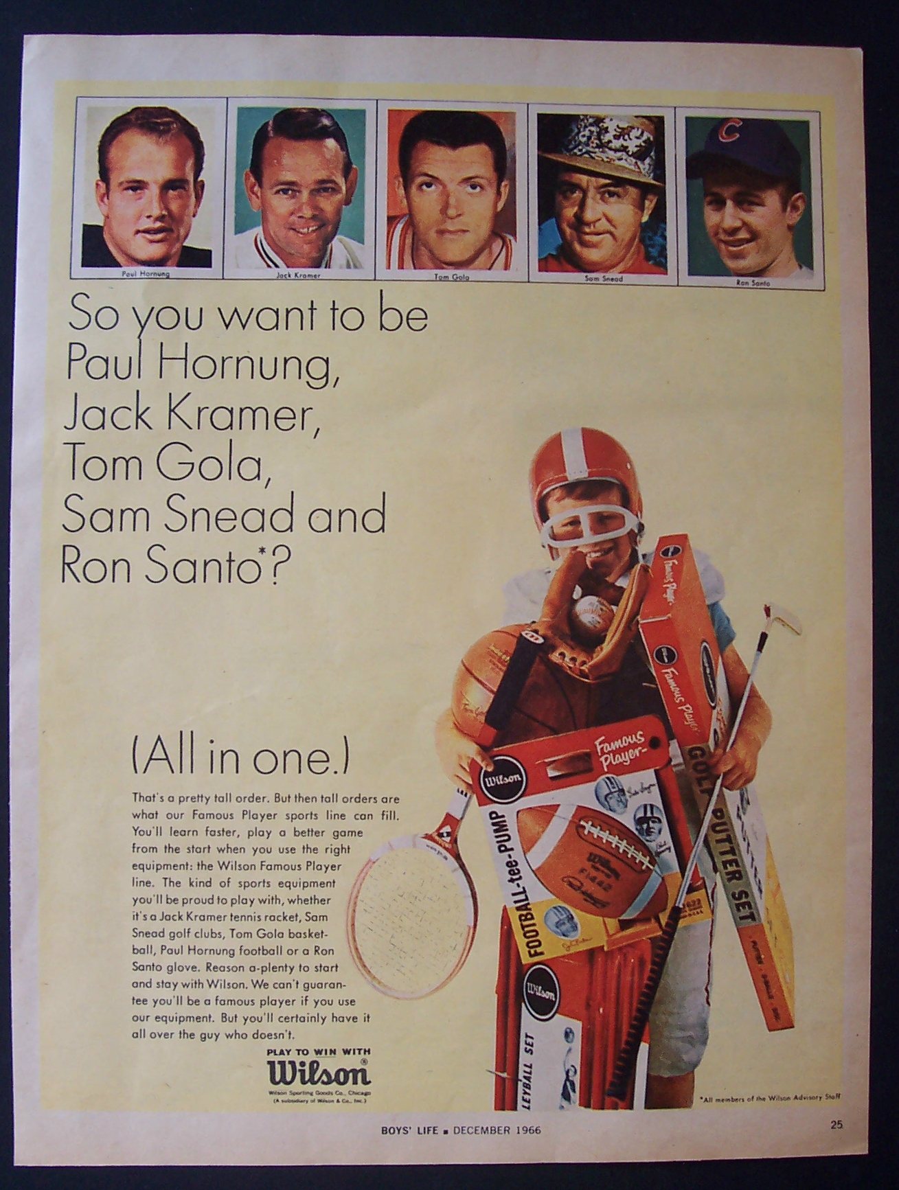 Vintage Ad: 1966 Wilson Sporting Goods w/Snead, Santo