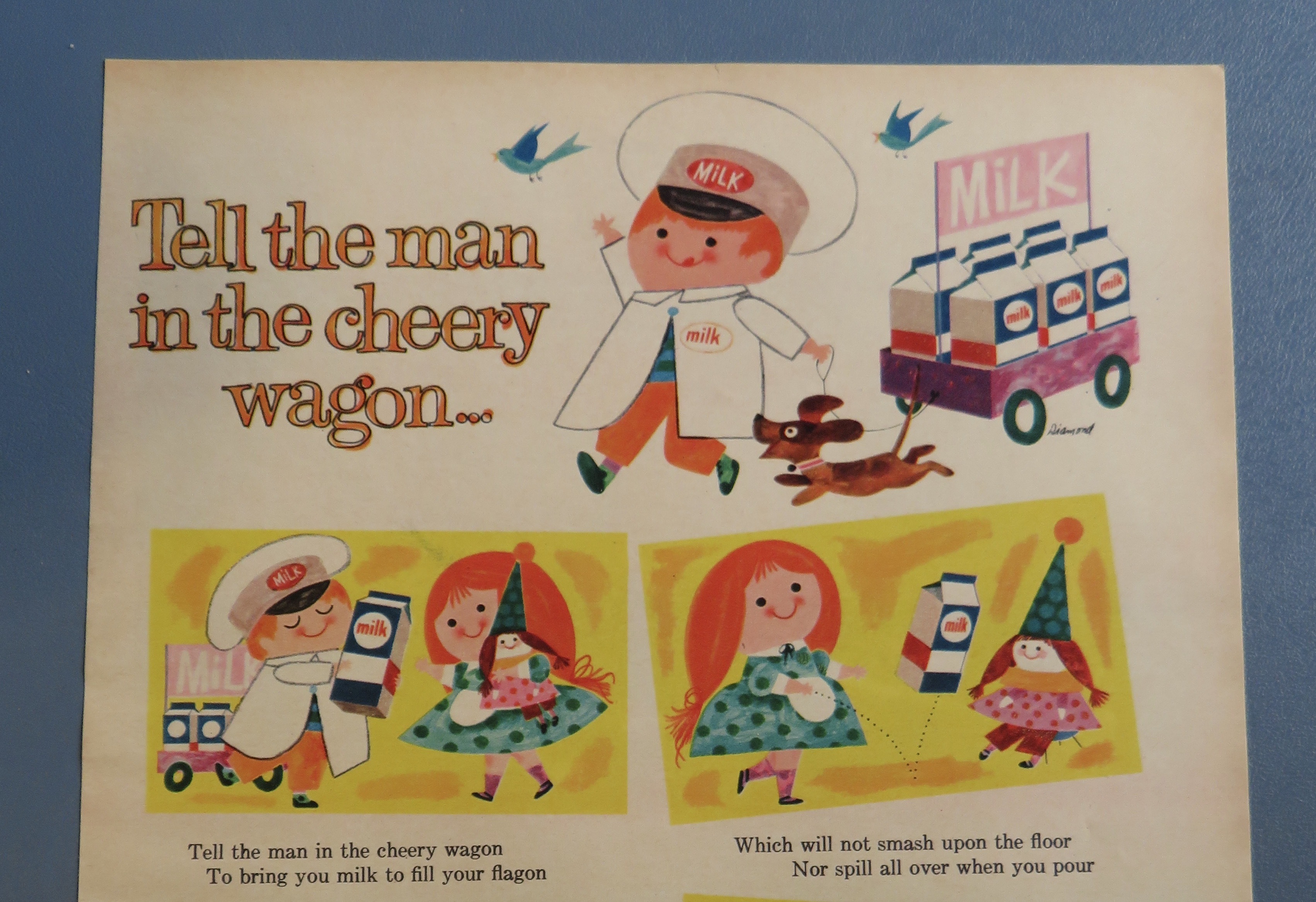 1960 Pure Pak Milk with Man In Cheery Wagon