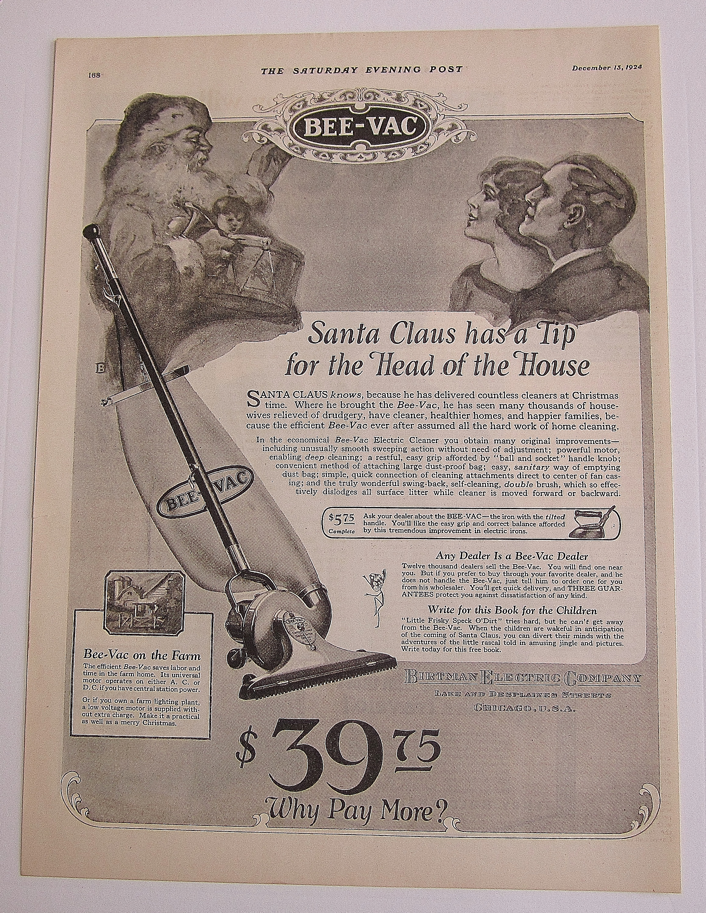 1924 Bee-Vac With Santa Claus & Man & Woman