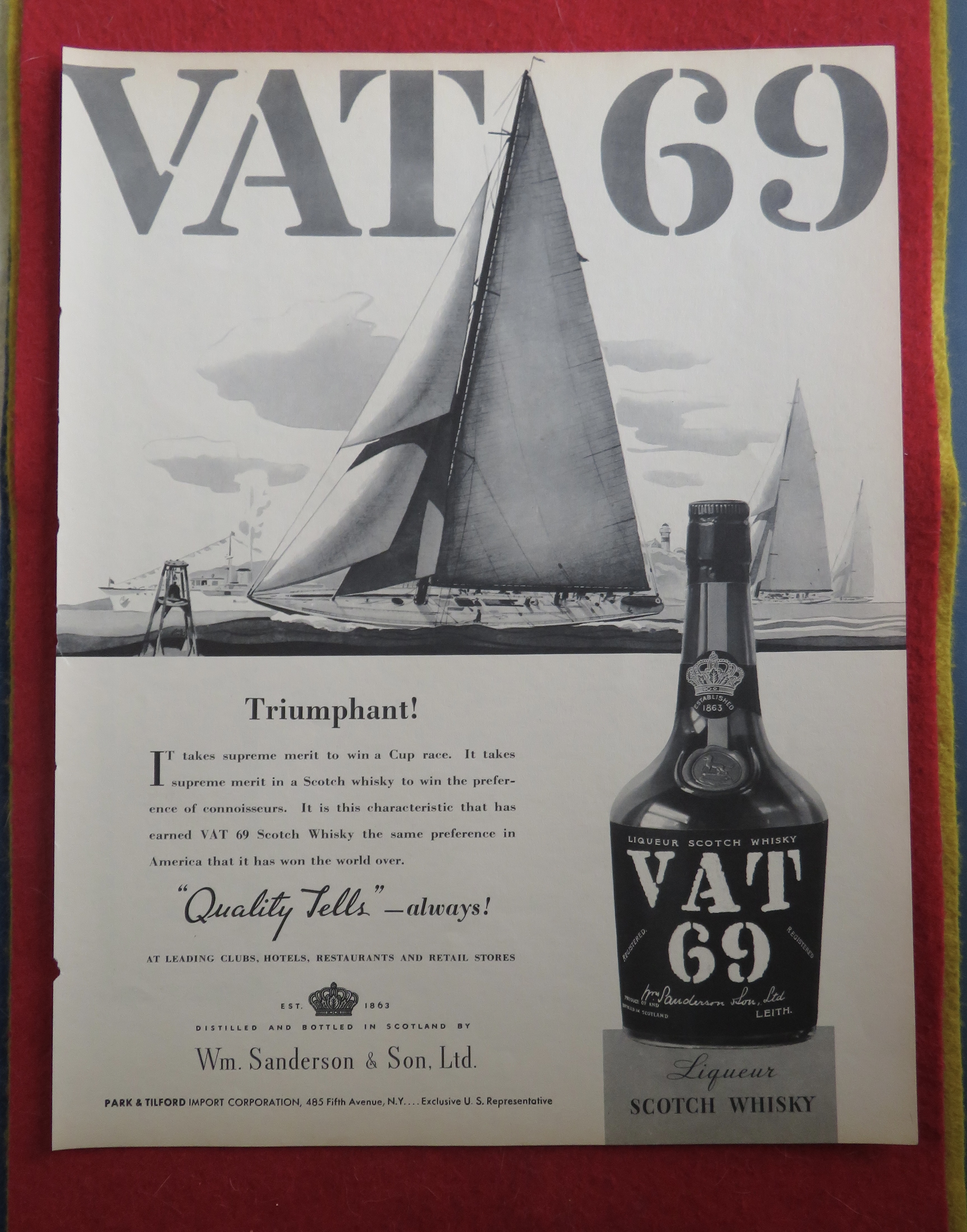 1934 Vat 69 Scotch Whisky with Sailboats Sailing