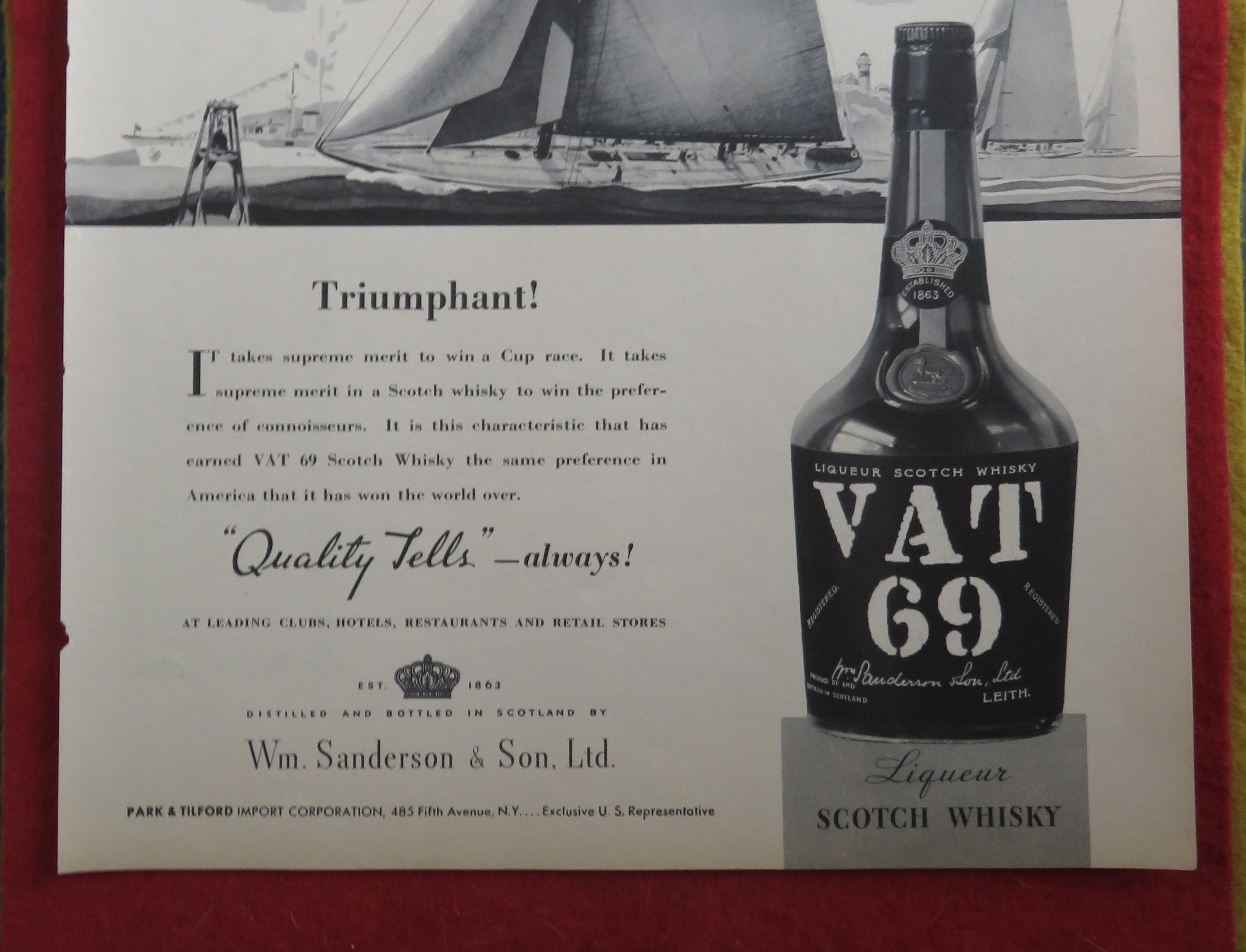 1934 Vat 69 Scotch Whisky with Sailboats Sailing