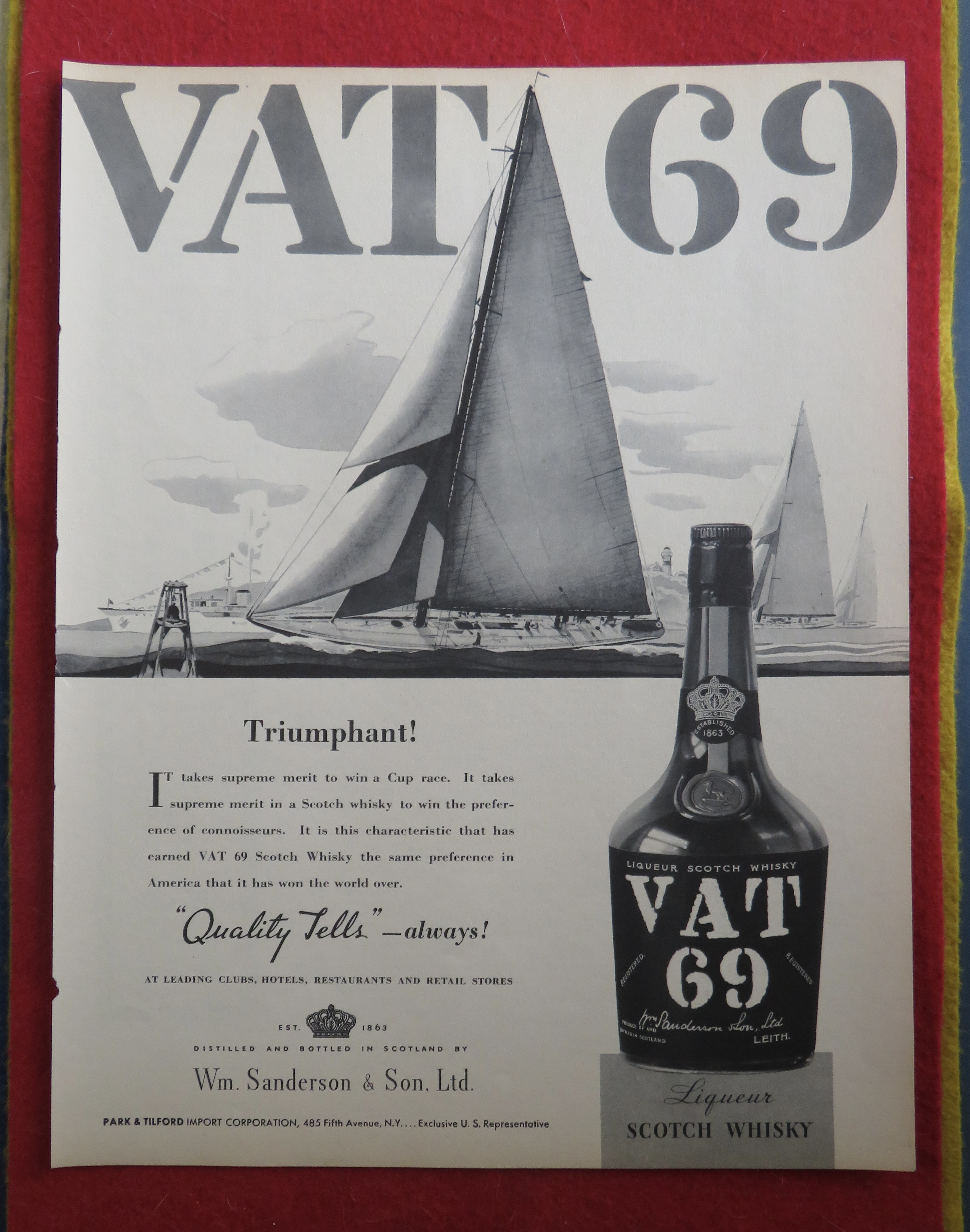 1934 Vat 69 Scotch Whisky with Sailboats Sailing