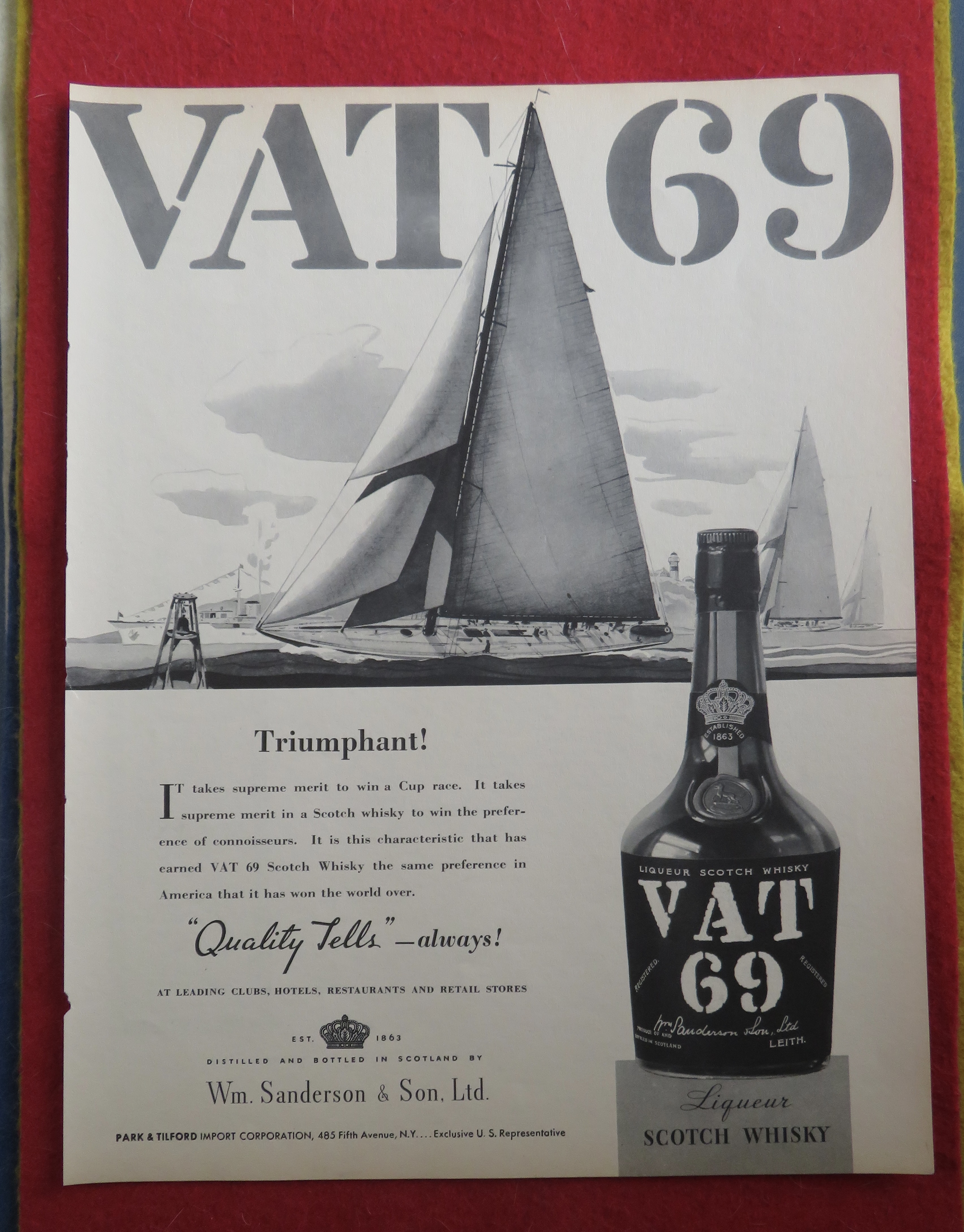 1934 Vat 69 Scotch Whisky with Sailboats Sailing