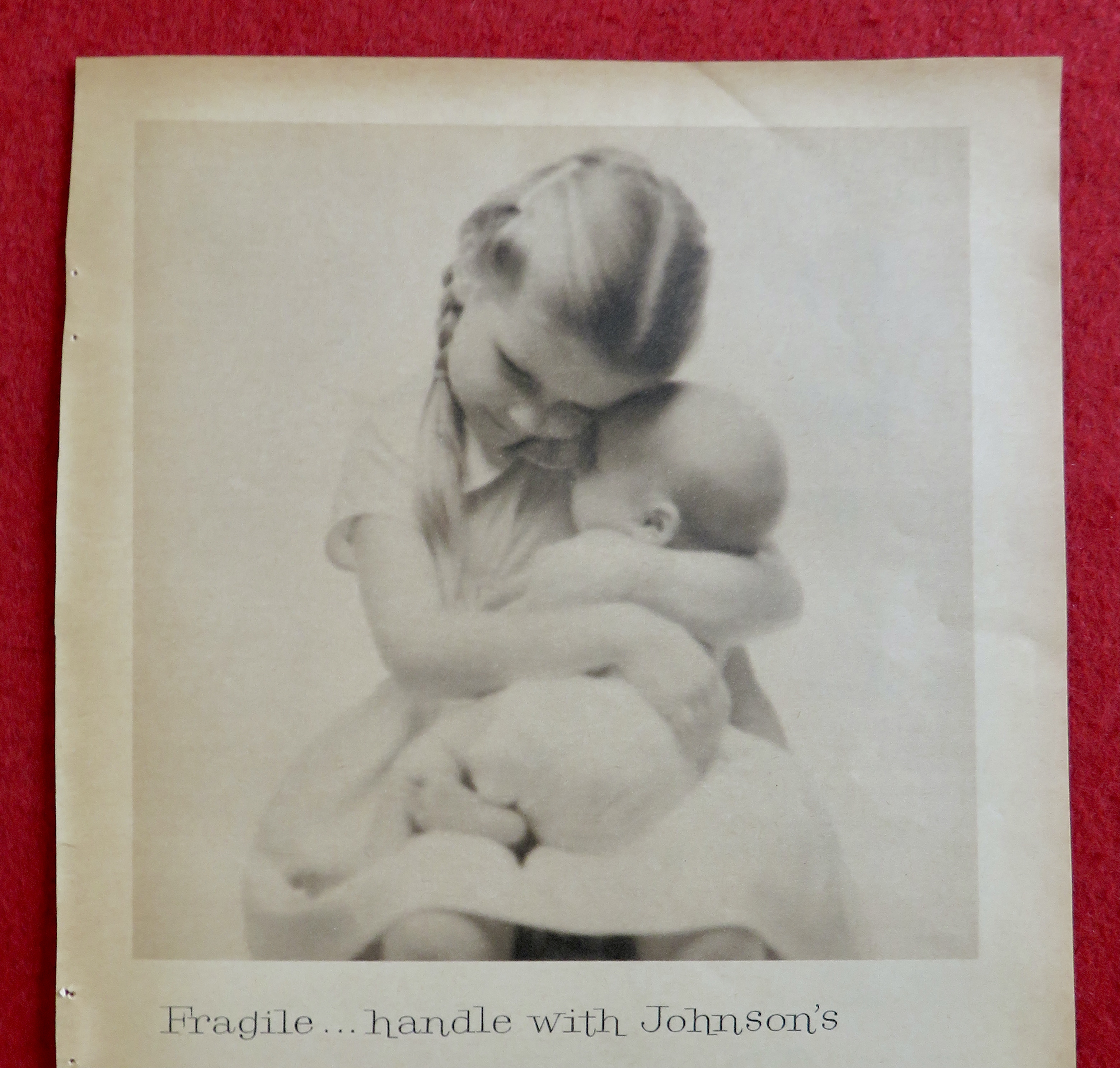 1958 Johnson's Baby Powder & Oil with Girl Holding Baby