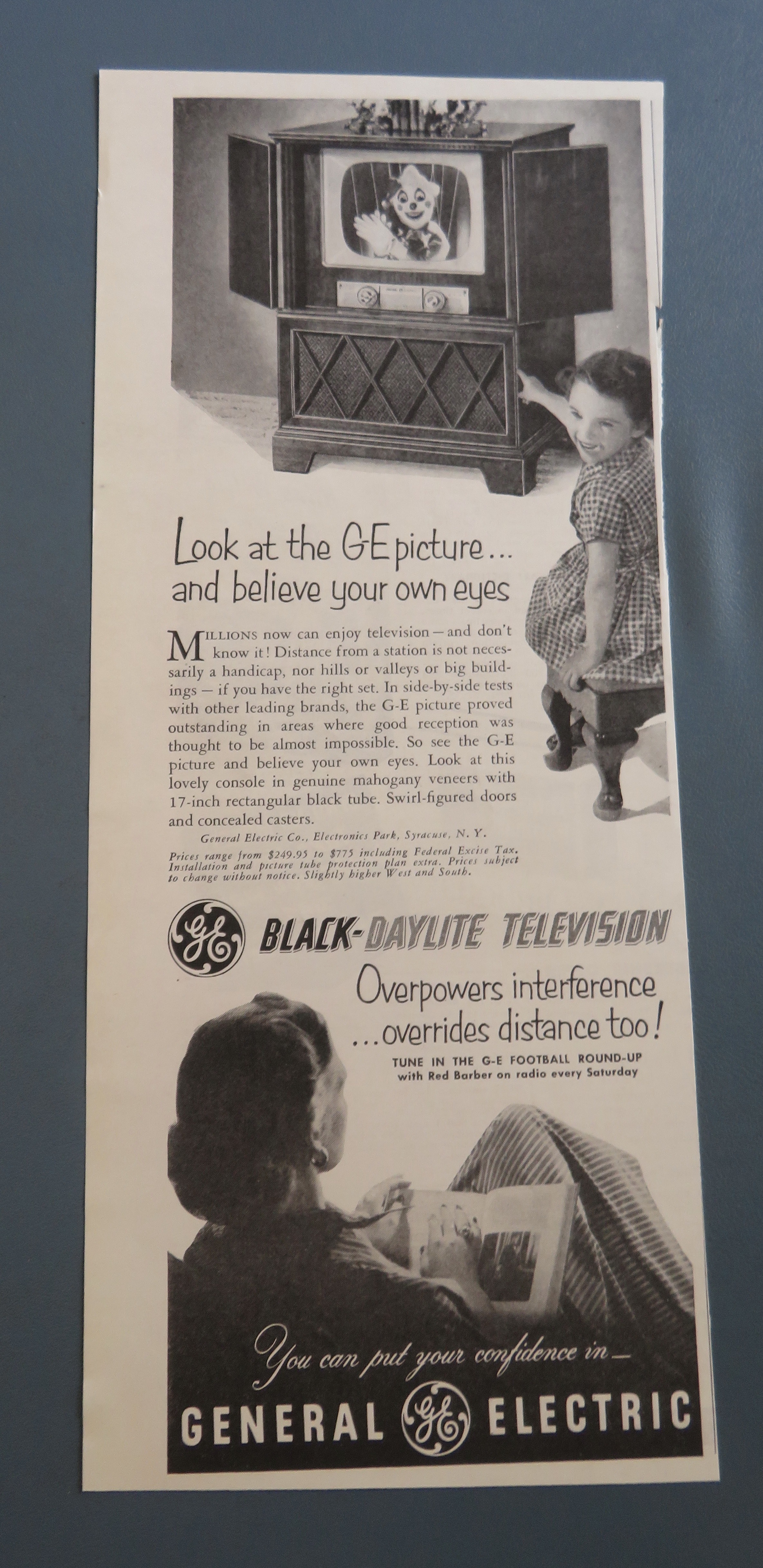1951 General Electric Black Daylite Television w/Girl