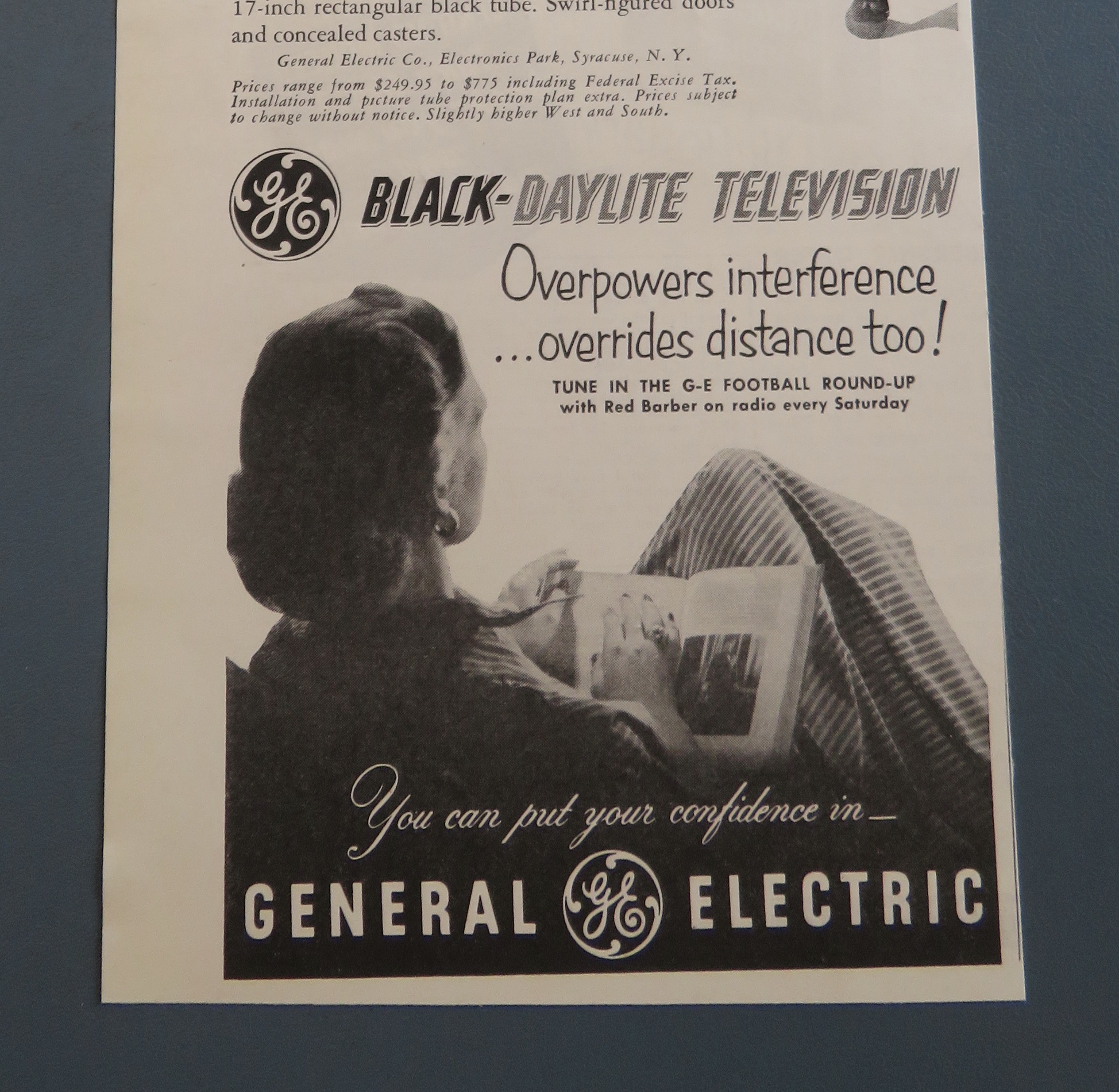 1951 General Electric Black Daylite Television w/Girl