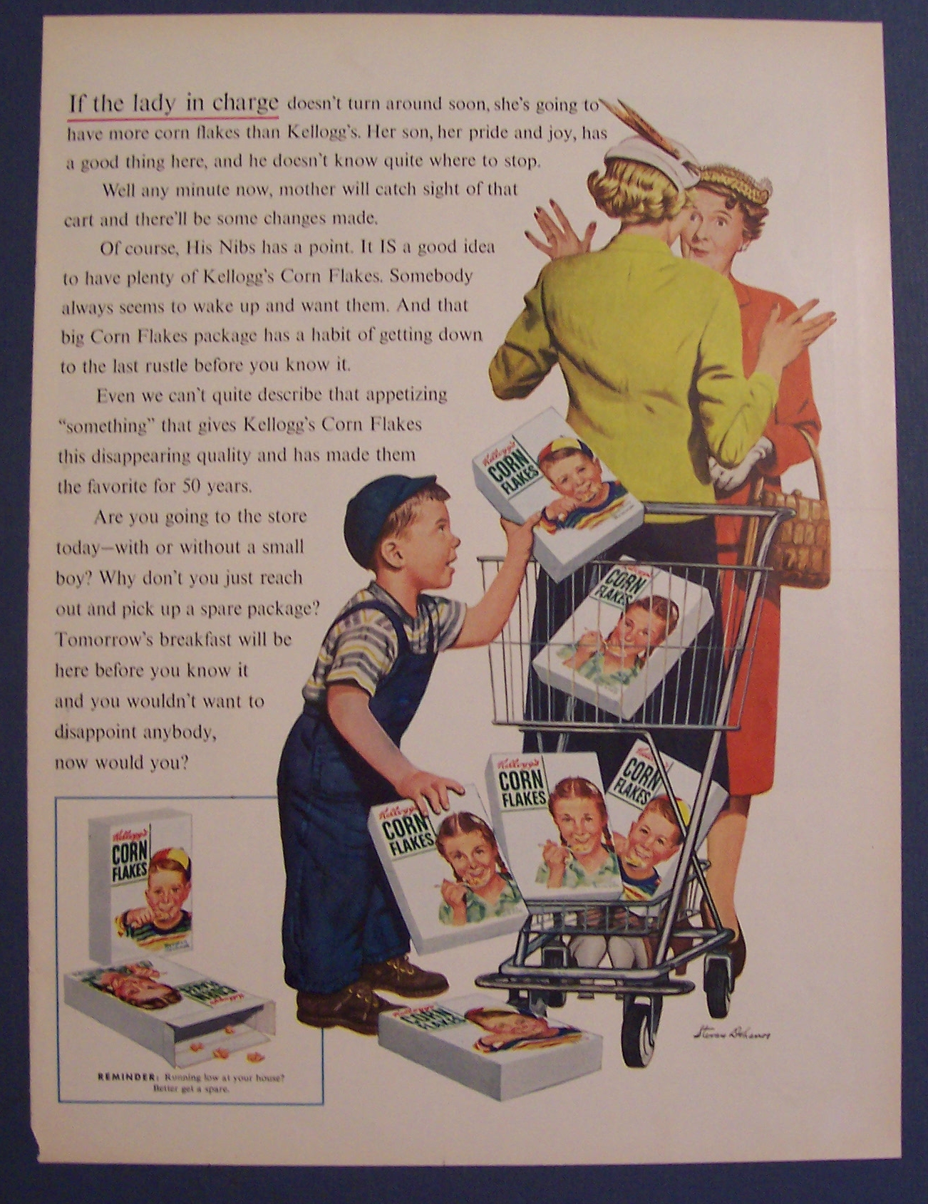 1955 Kellogg Corn Flakes w/Boy & Cart (Stevan Dohanos)
