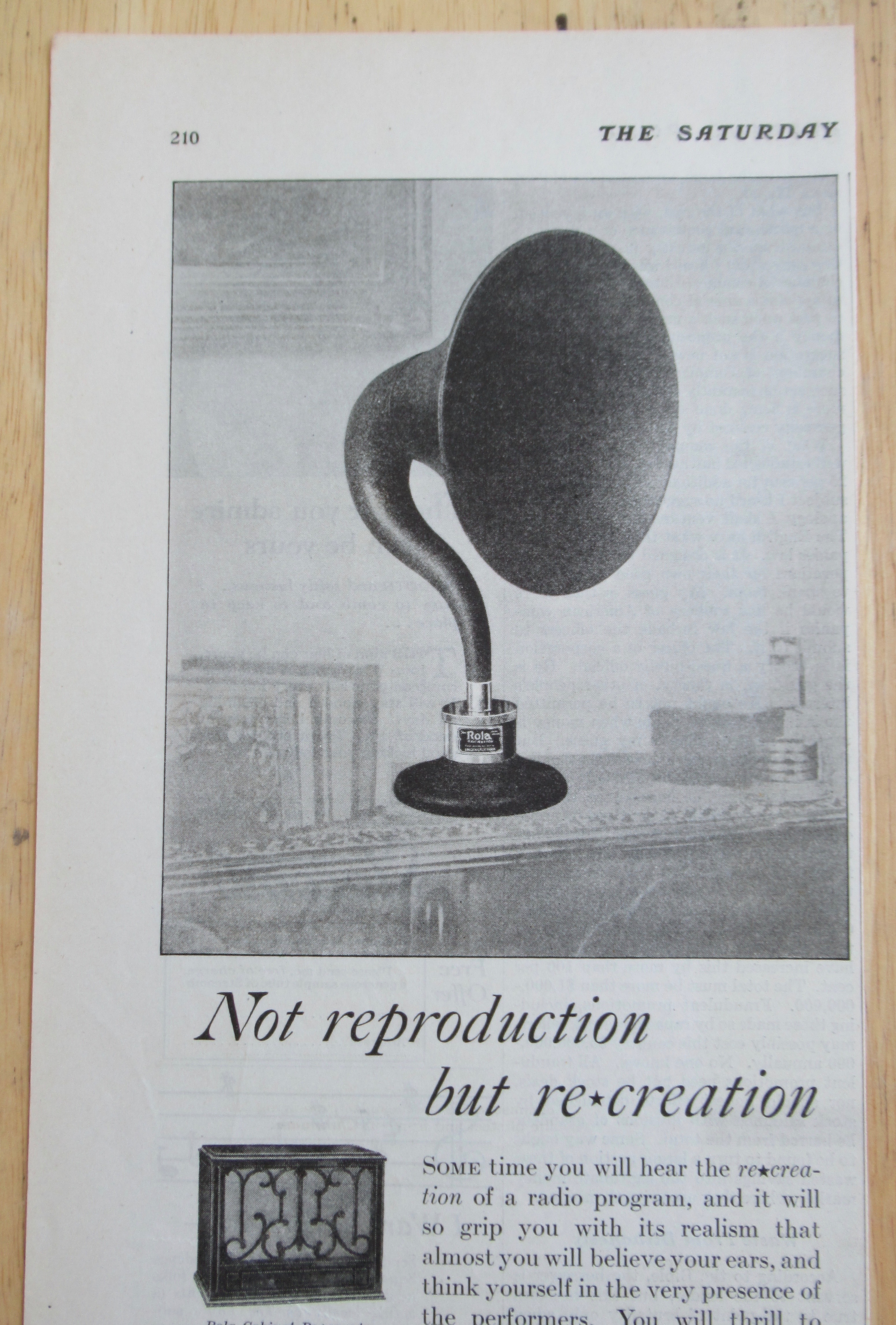 1925 Rola Company with the Rola Re-Creator on a Table