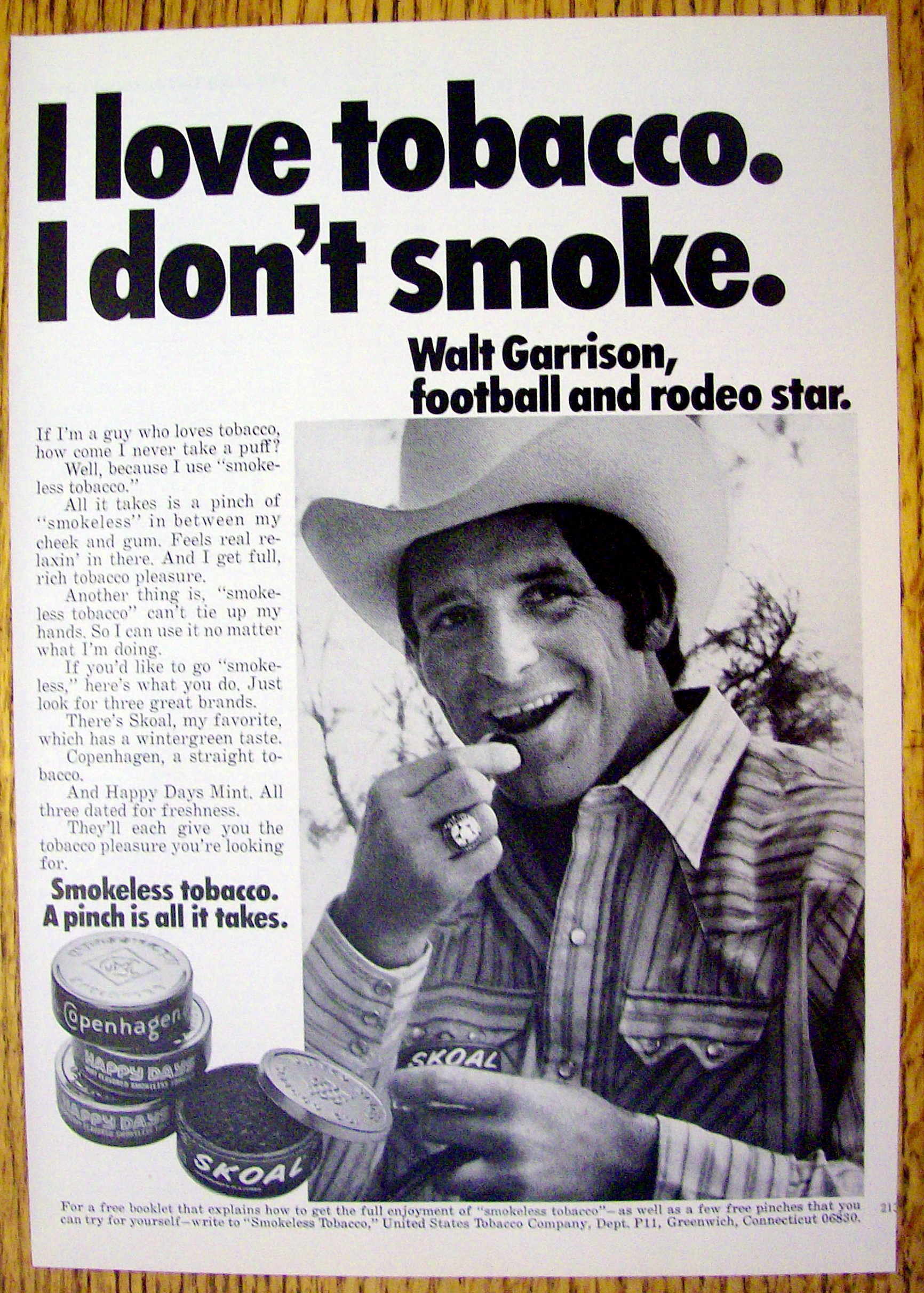 1974 Smokeless Tobacco with Football's Walt Garrison