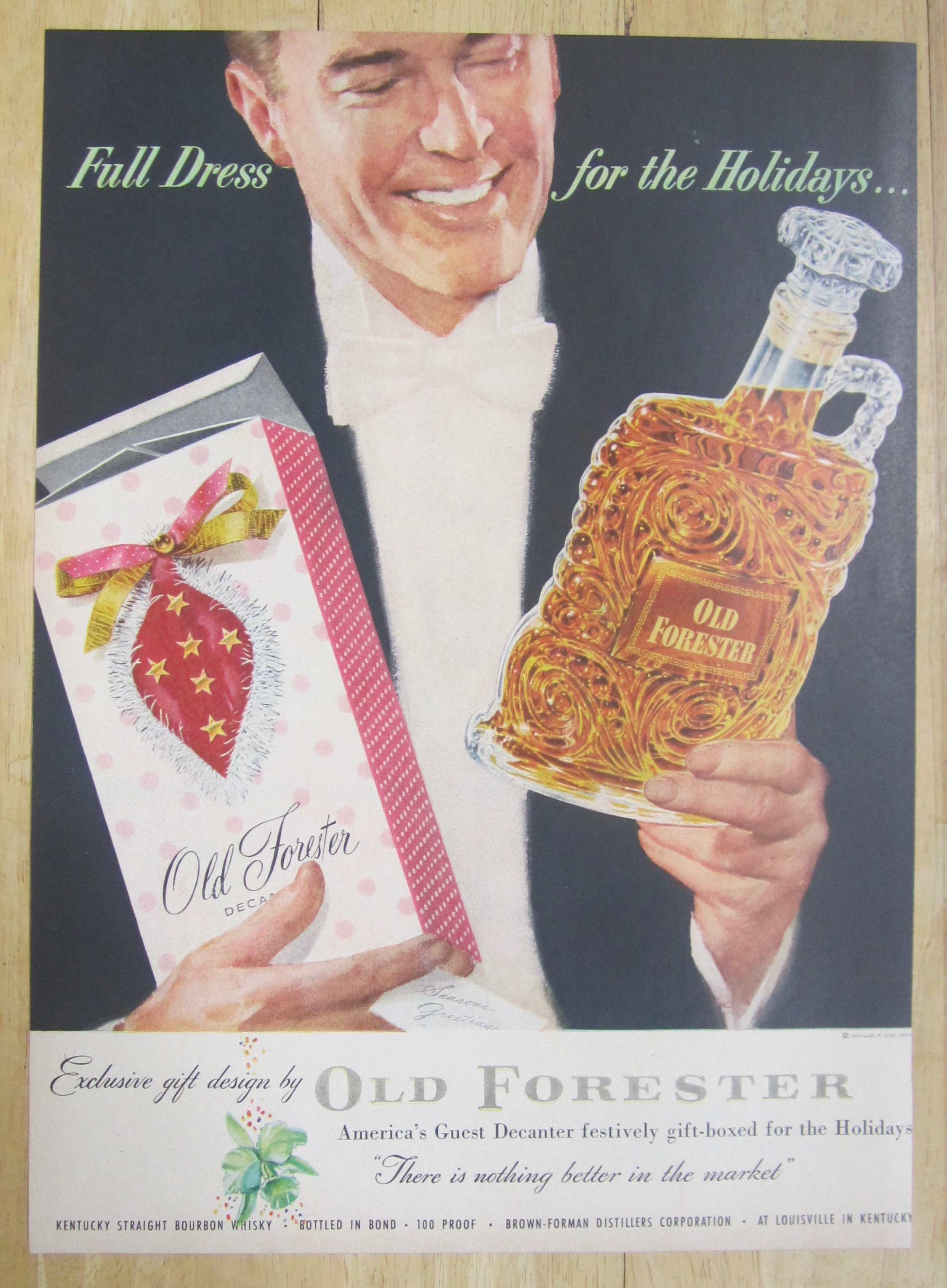 1953 Old Forester Whiskey with Man Holding Bottle