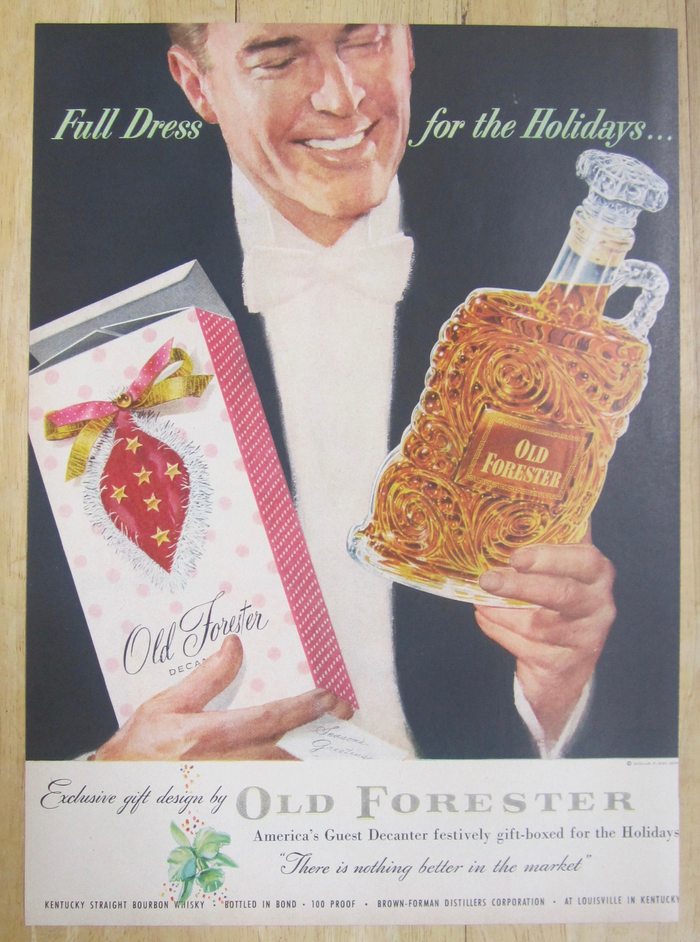 1953 Old Forester Whiskey with Man Holding Bottle