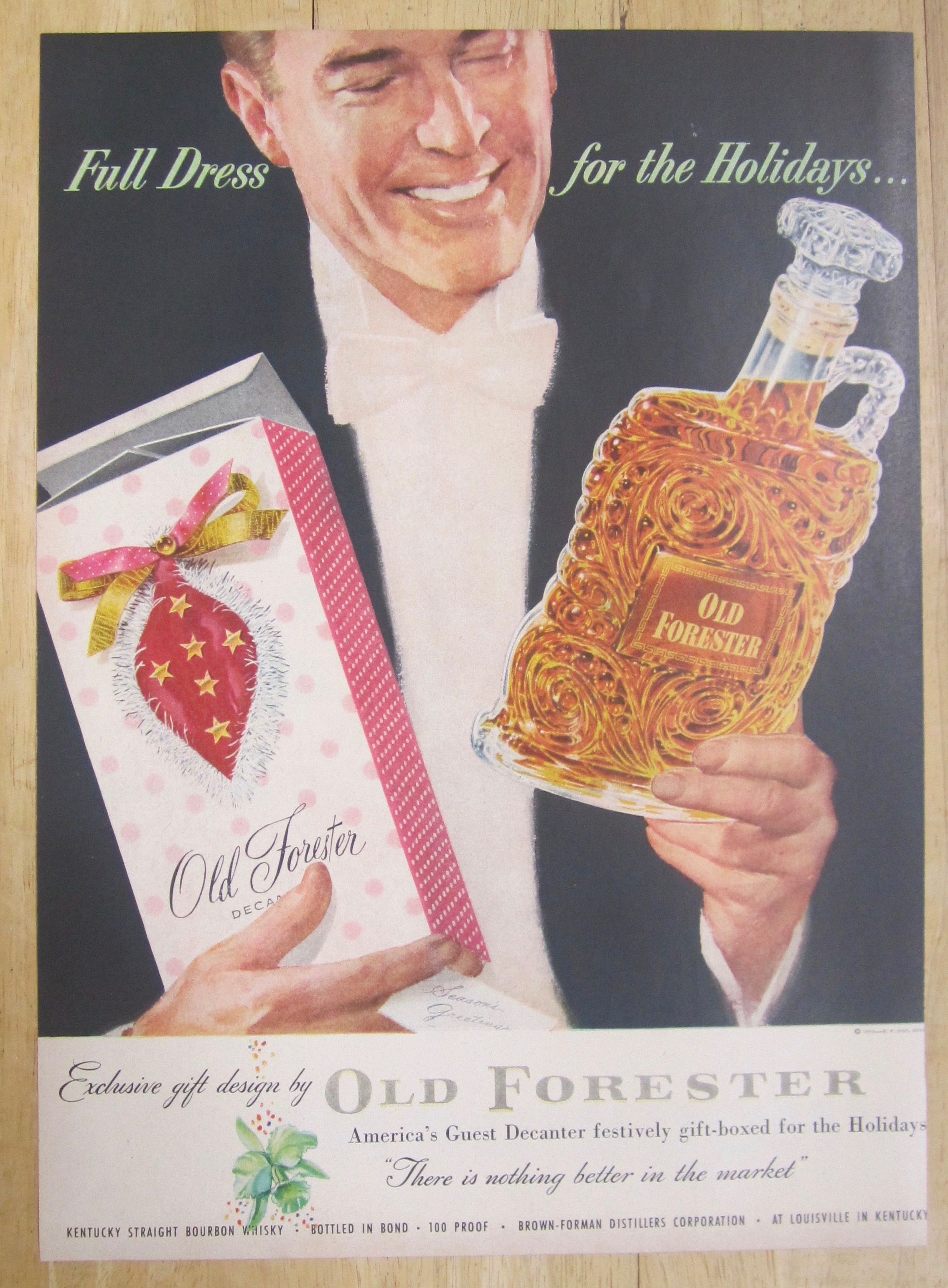 1953 Old Forester Whiskey with Man Holding Bottle