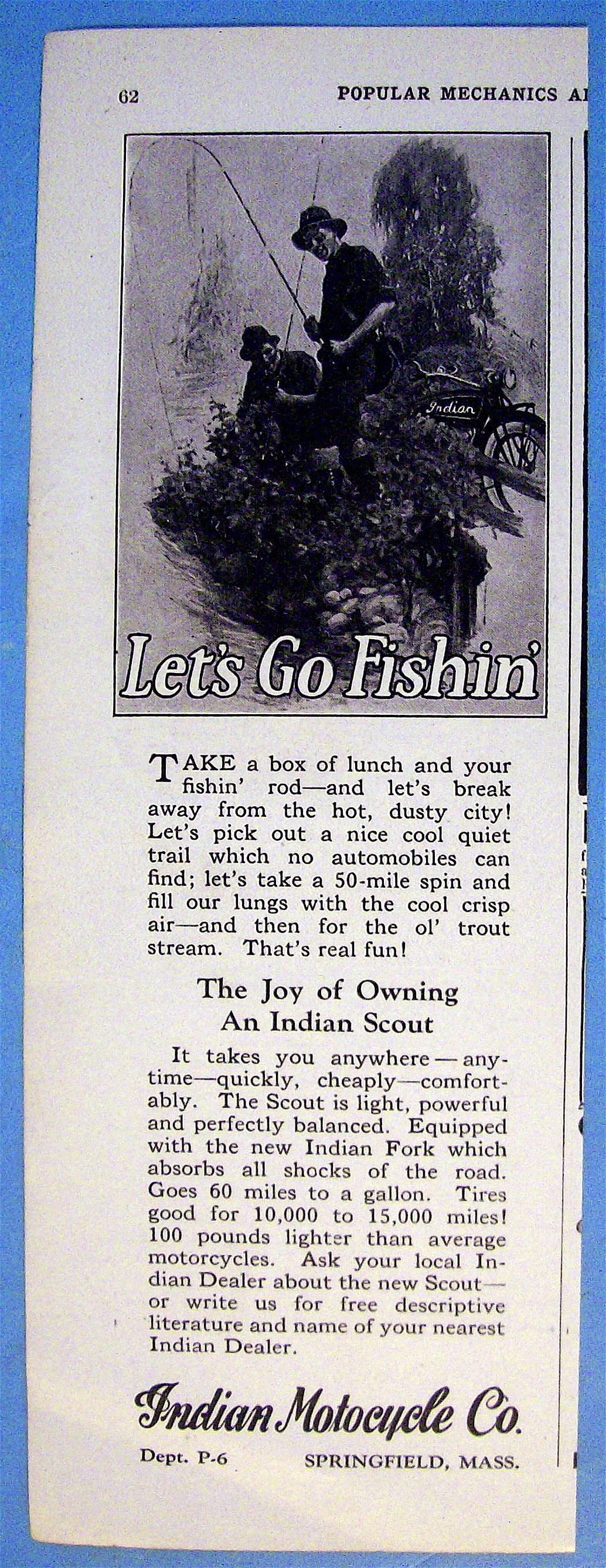 1924 Indian Motorcycle with Man Fishing