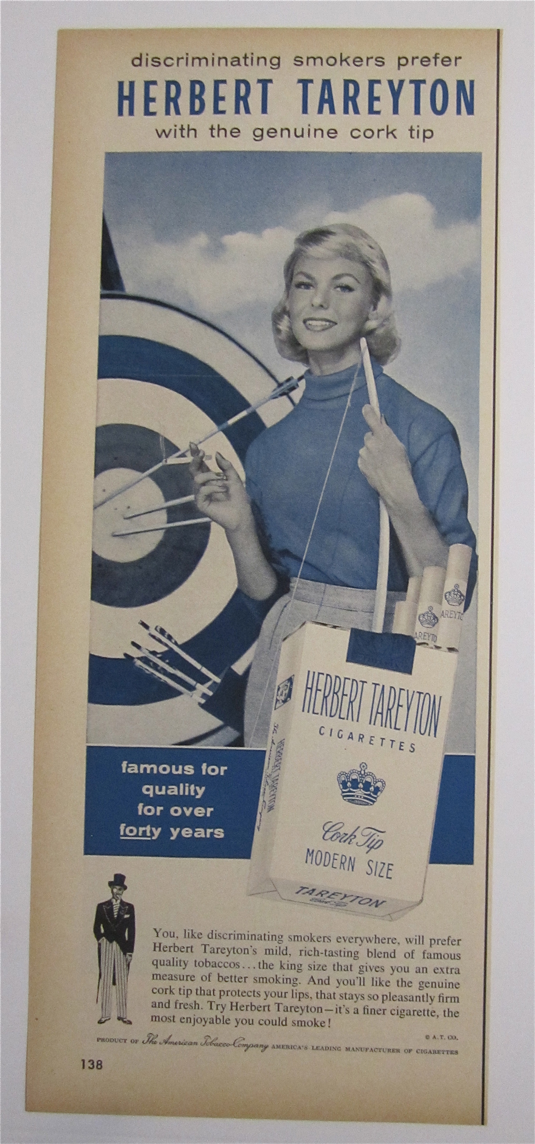 1956 Herbert Tareyton Cigarettes with Woman & Dartboard