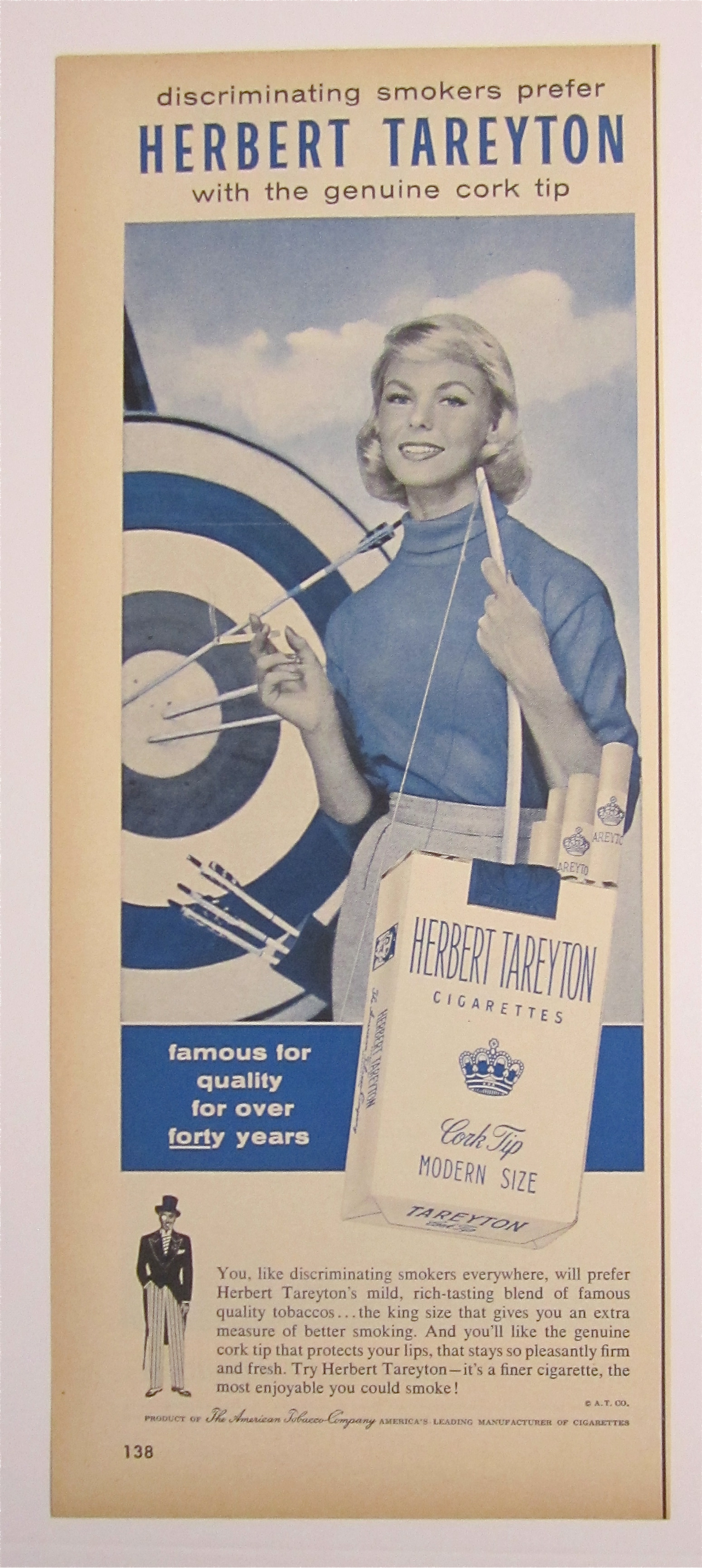 1956 Herbert Tareyton Cigarettes with Woman & Dartboard
