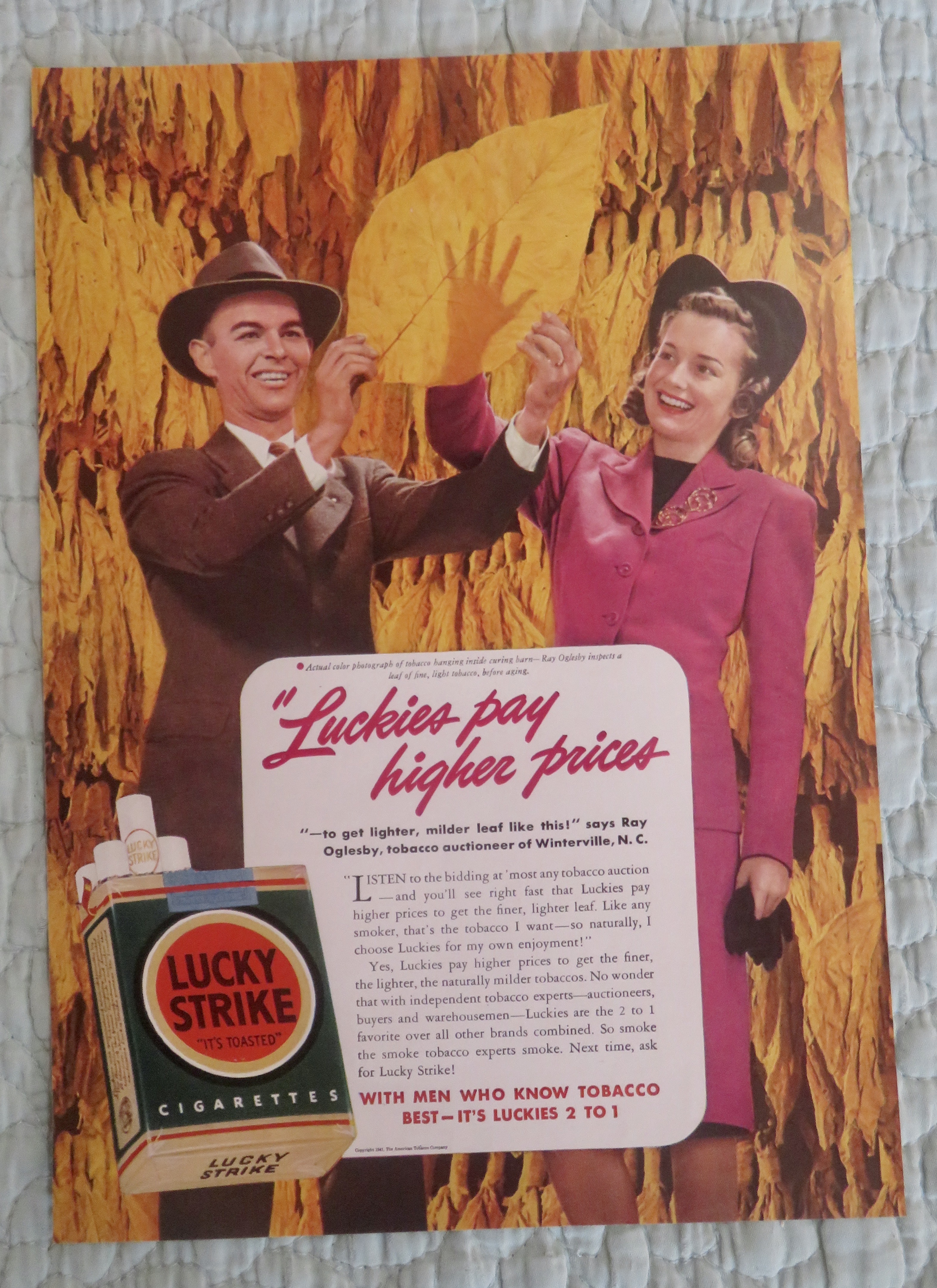 1941 Lucky Strike Cigarettes with Man & Woman & Leaf