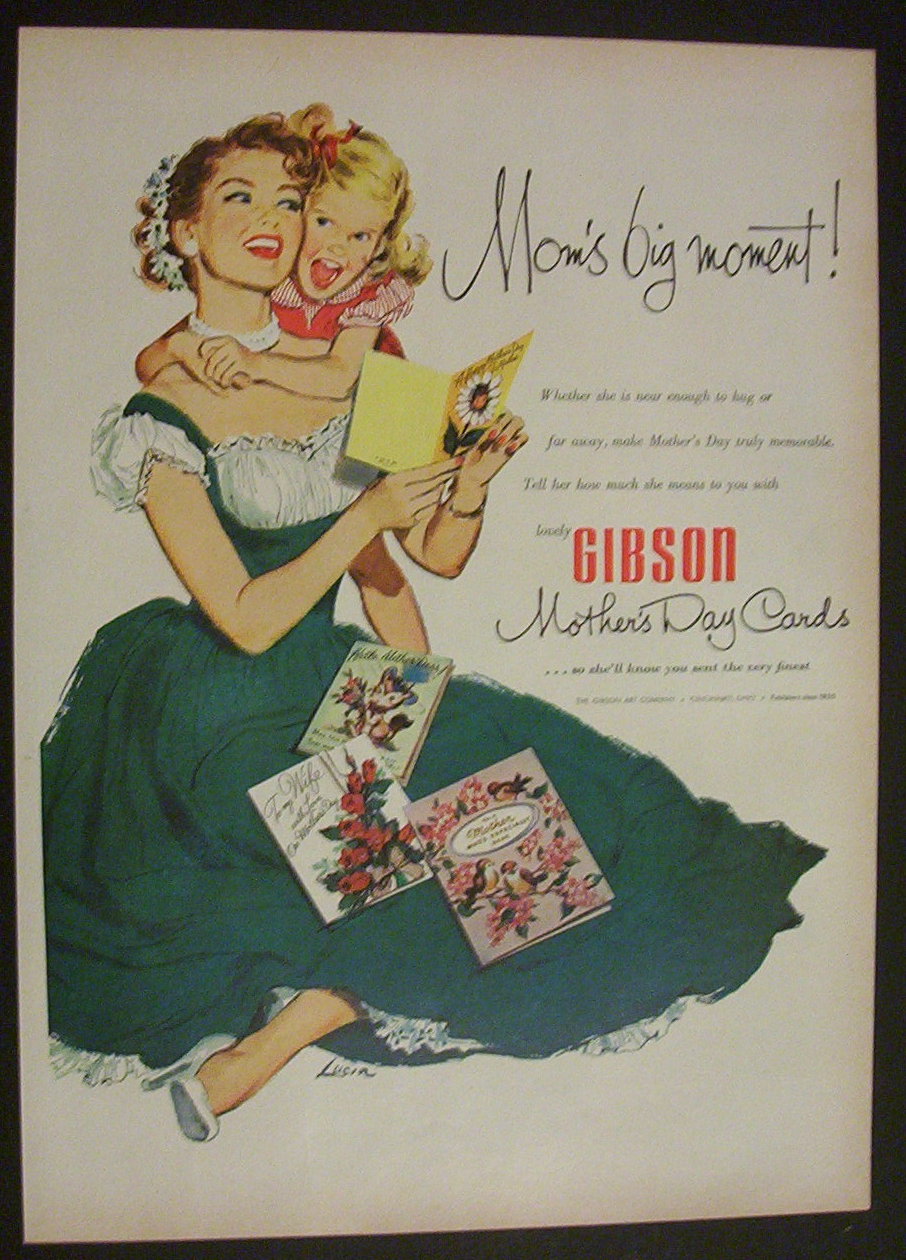 1952 Gibson Mother's Day Cards with Mom & Daughter