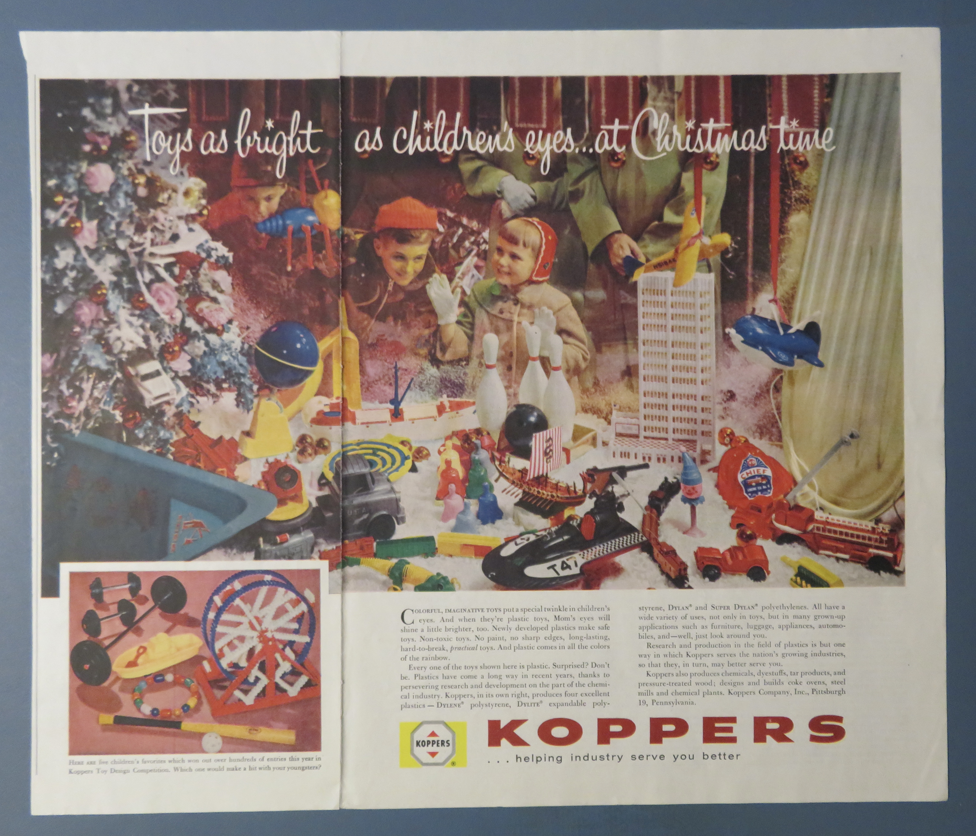 1958 Koppers with Children Looking At Toys In Window