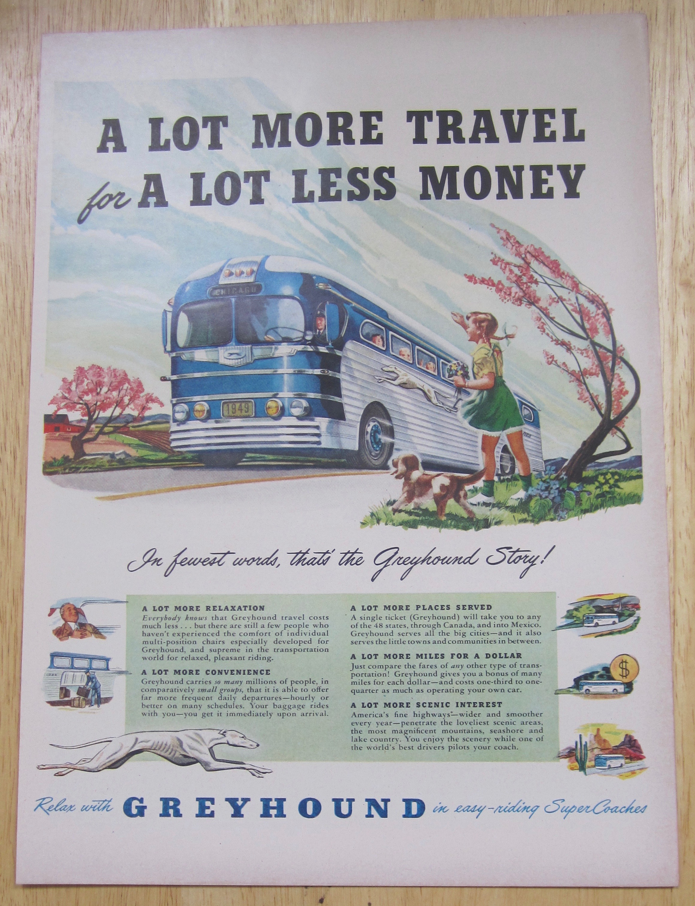1949 Greyhound with Little Girl Waving At Bus