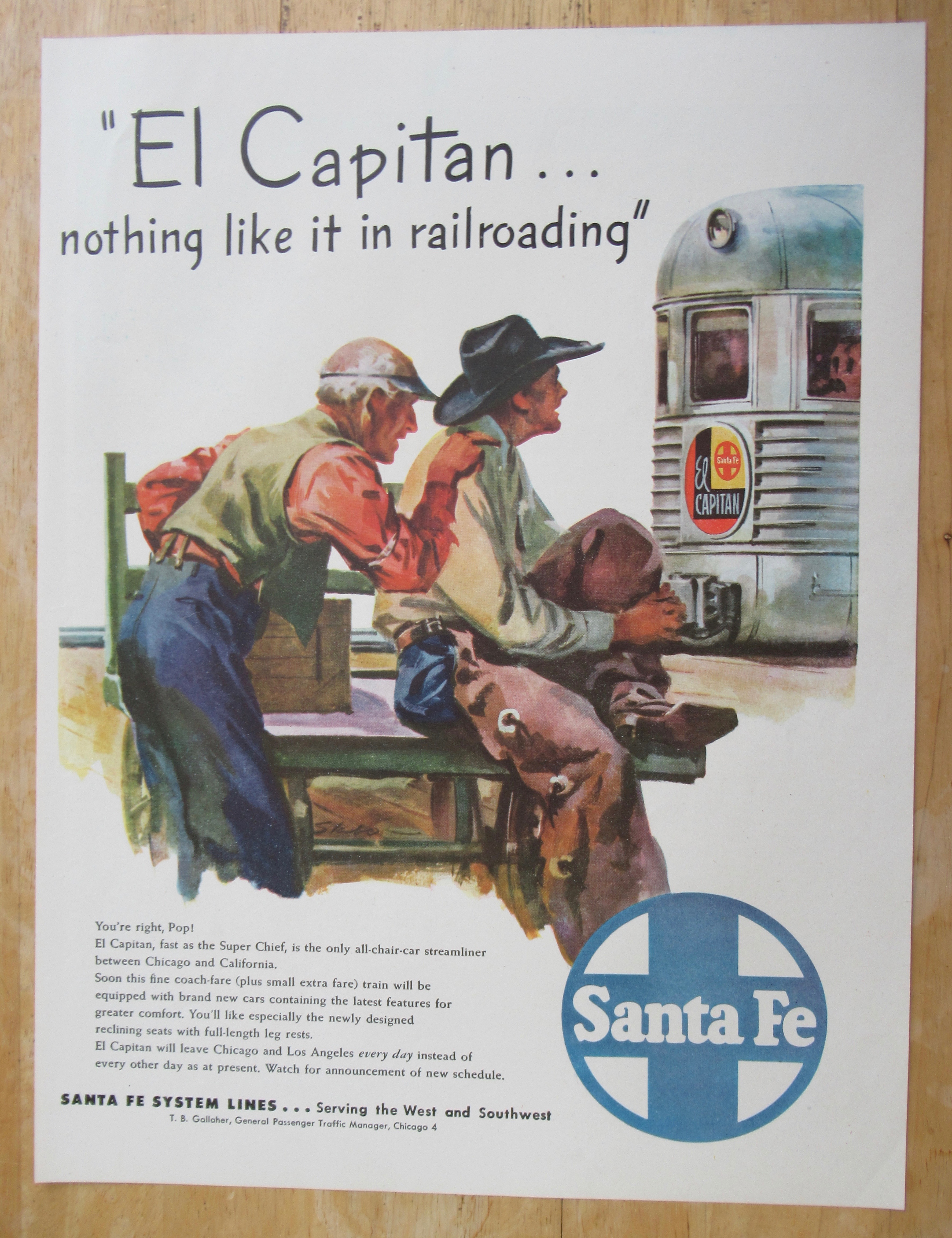 1947 Santa Fe El Capitan w/ 2 Cowboys Looking at Train